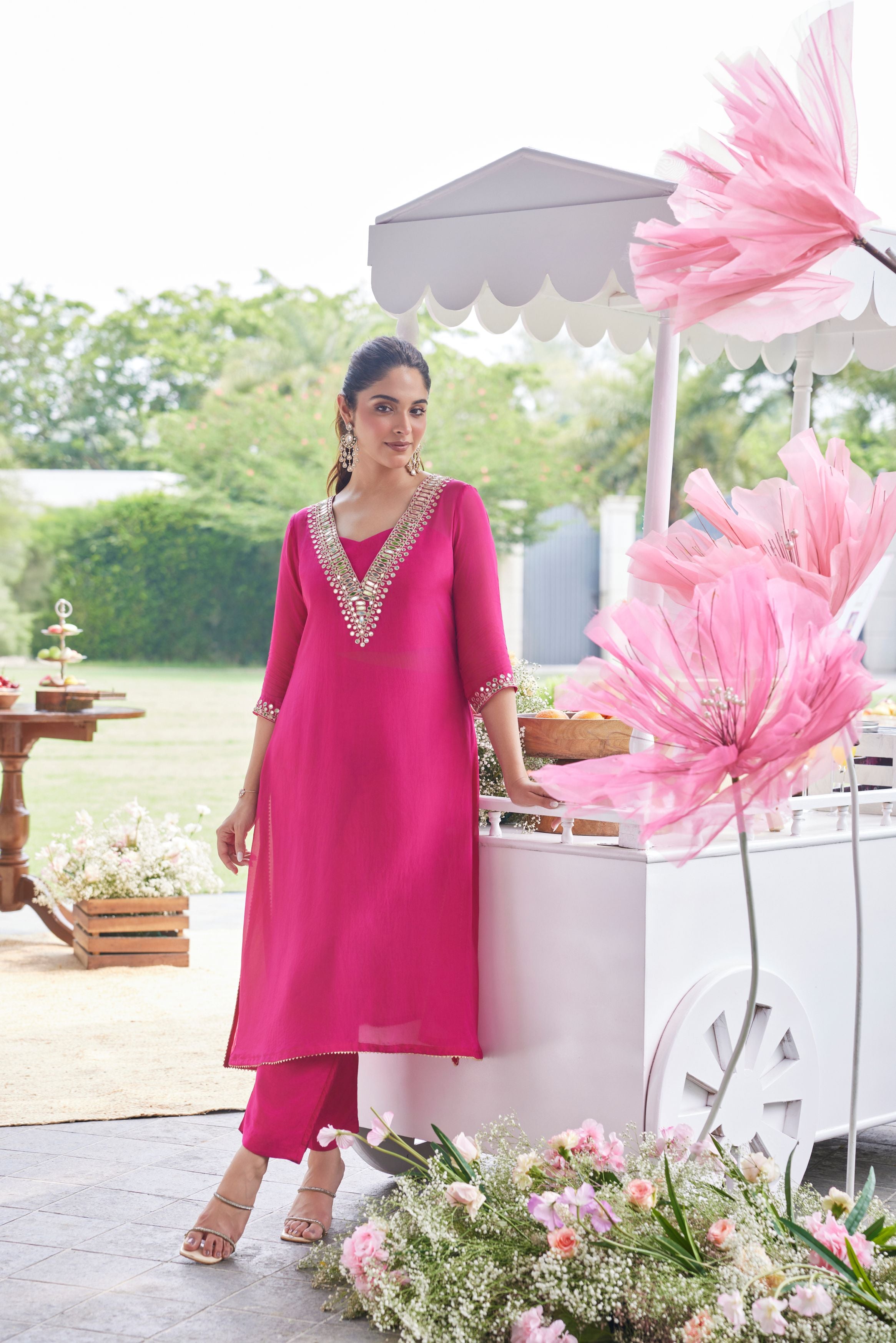 Mirror Gleam Magenta Organza Kurta Set