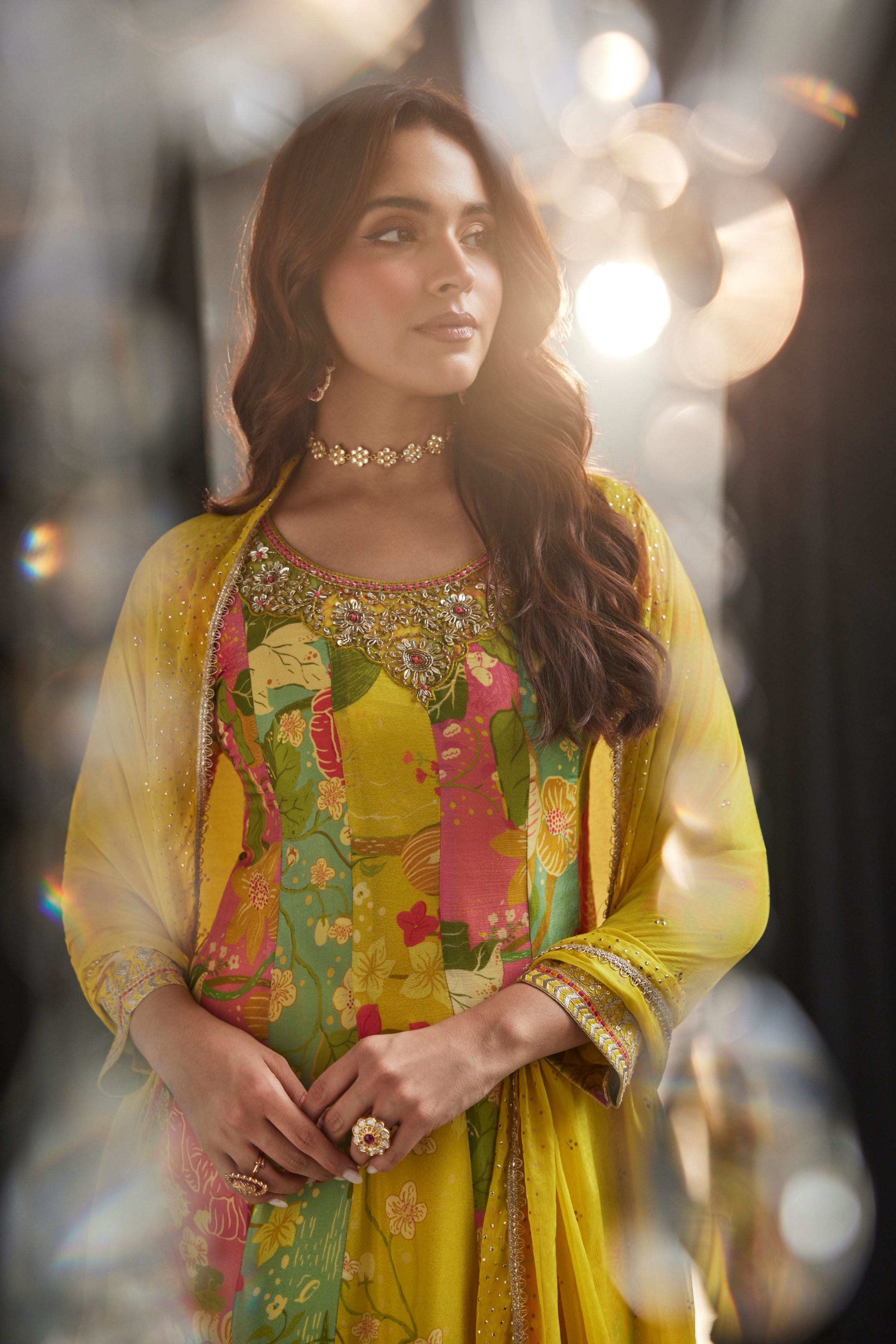 Floral Fusion Anarkali Set with Embellished Dupatta