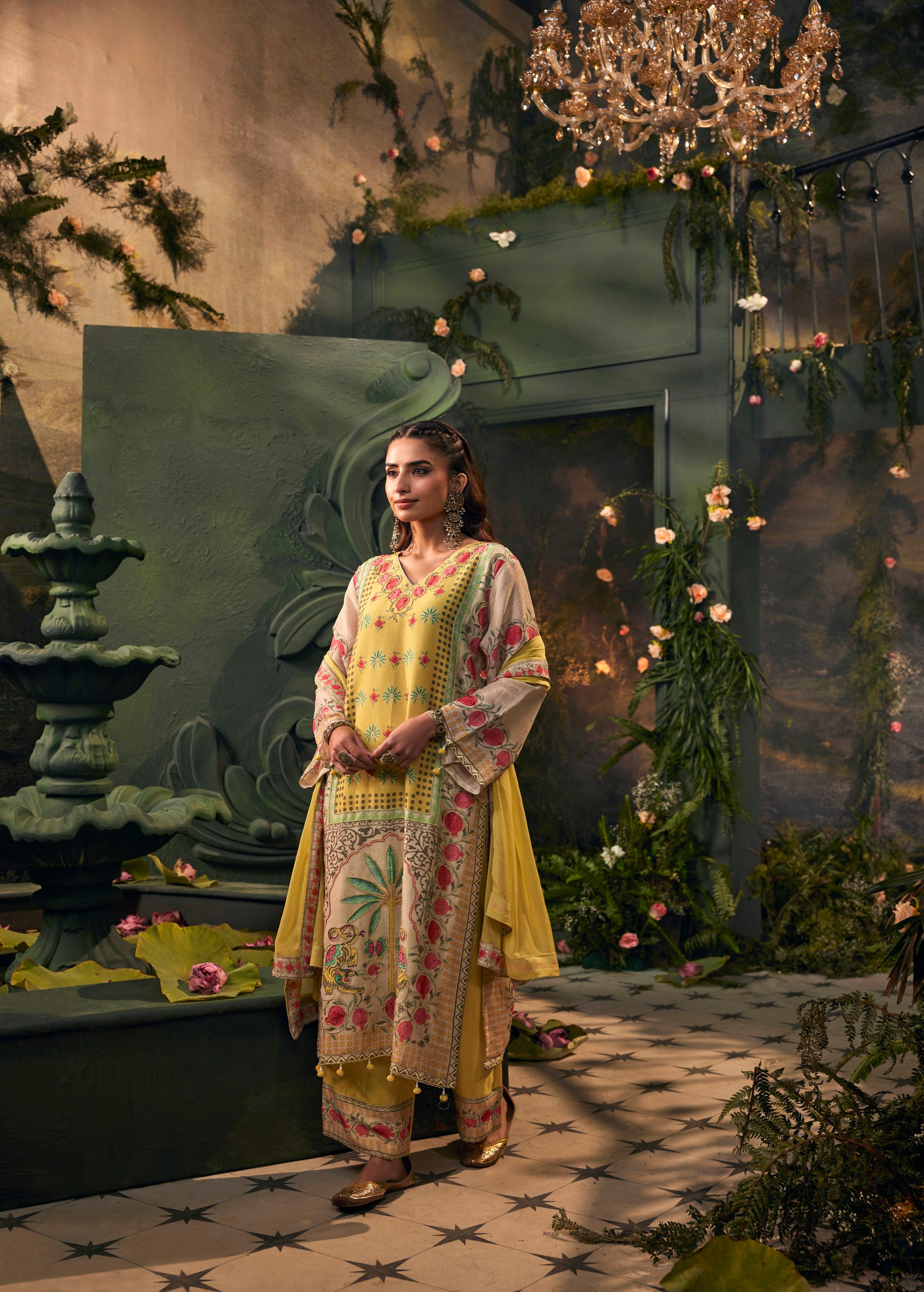 Light Yellow Embellished Premium Silk Palazzo Set