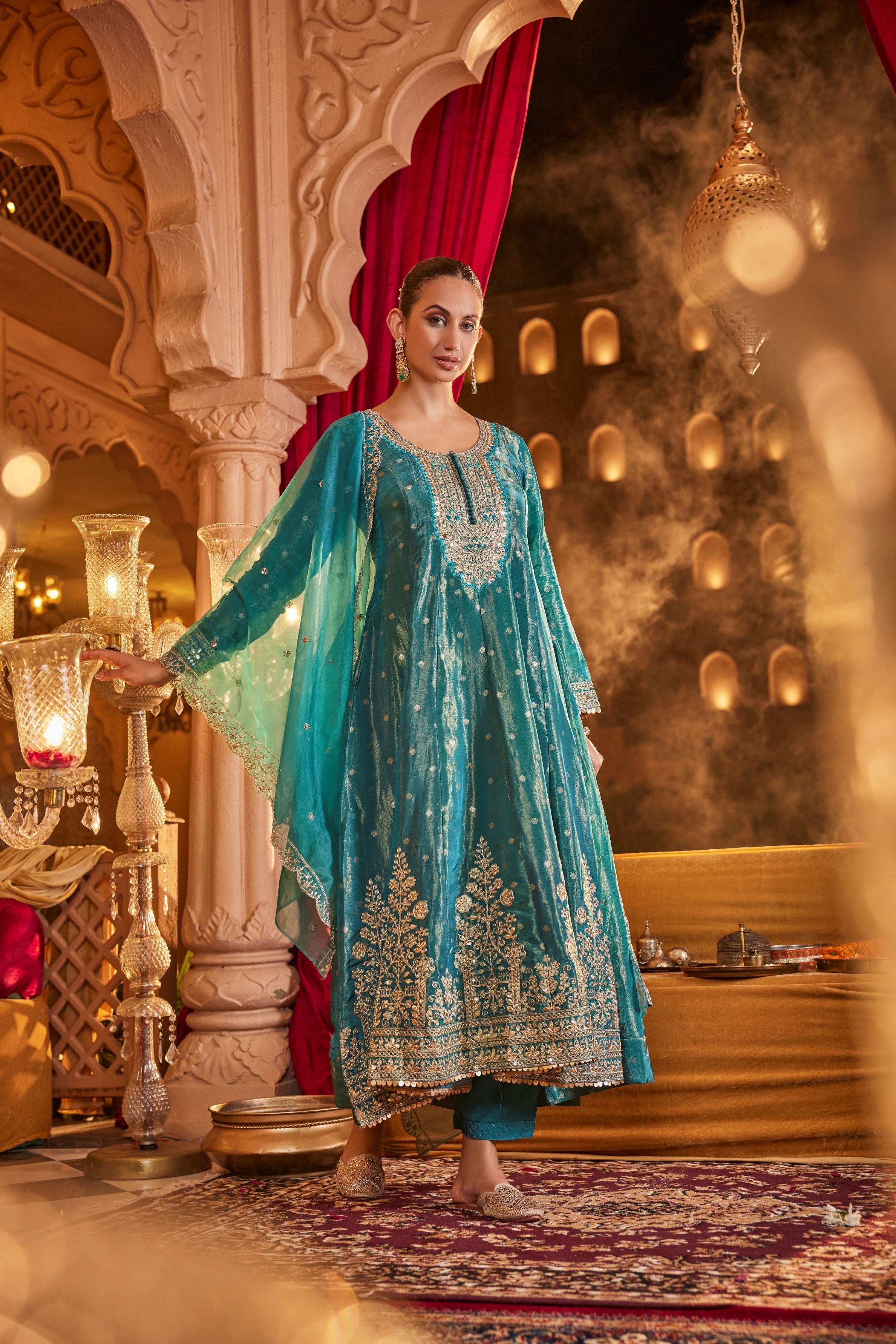 Imperial Teal Anarkali Set