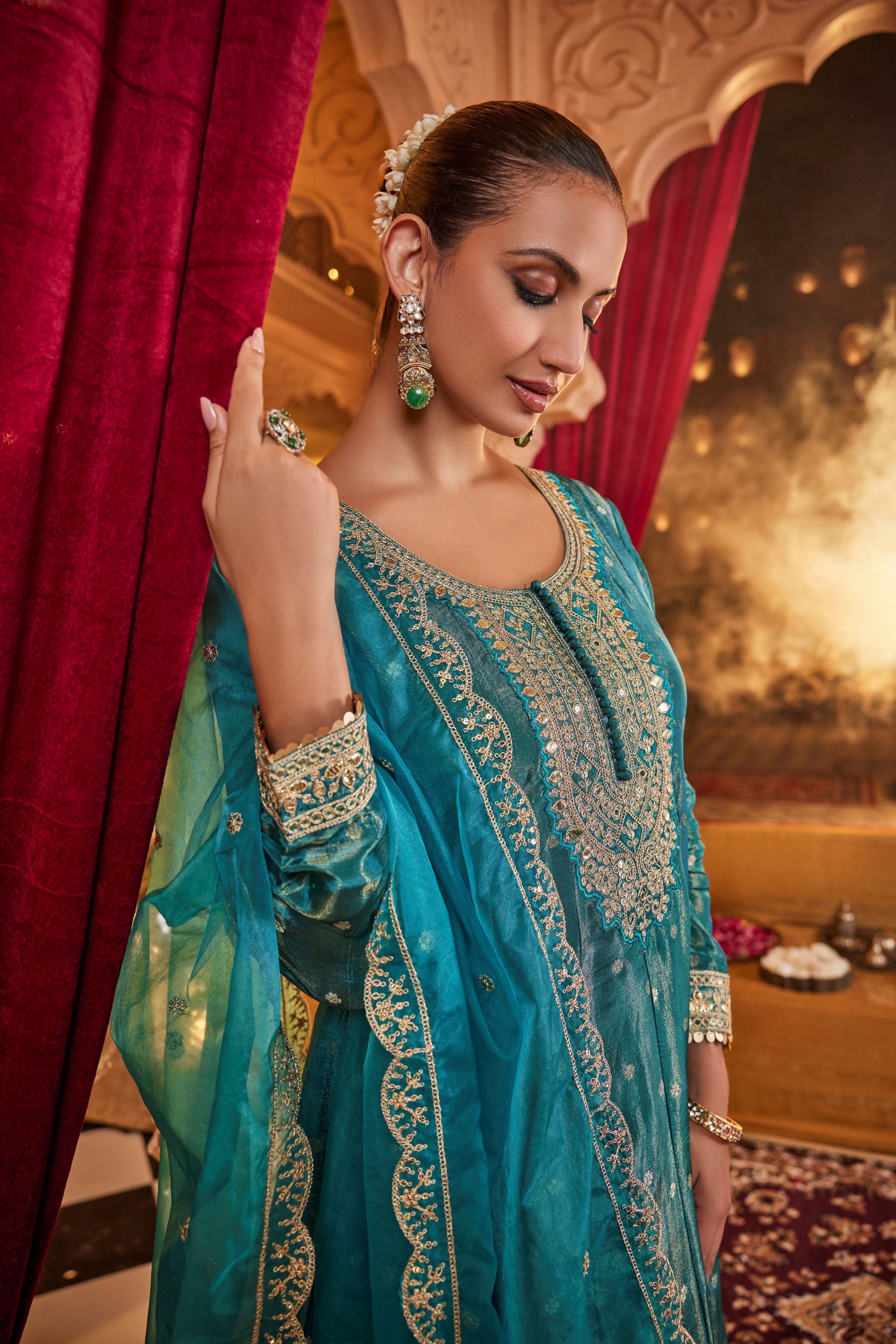 Imperial Teal Anarkali Set