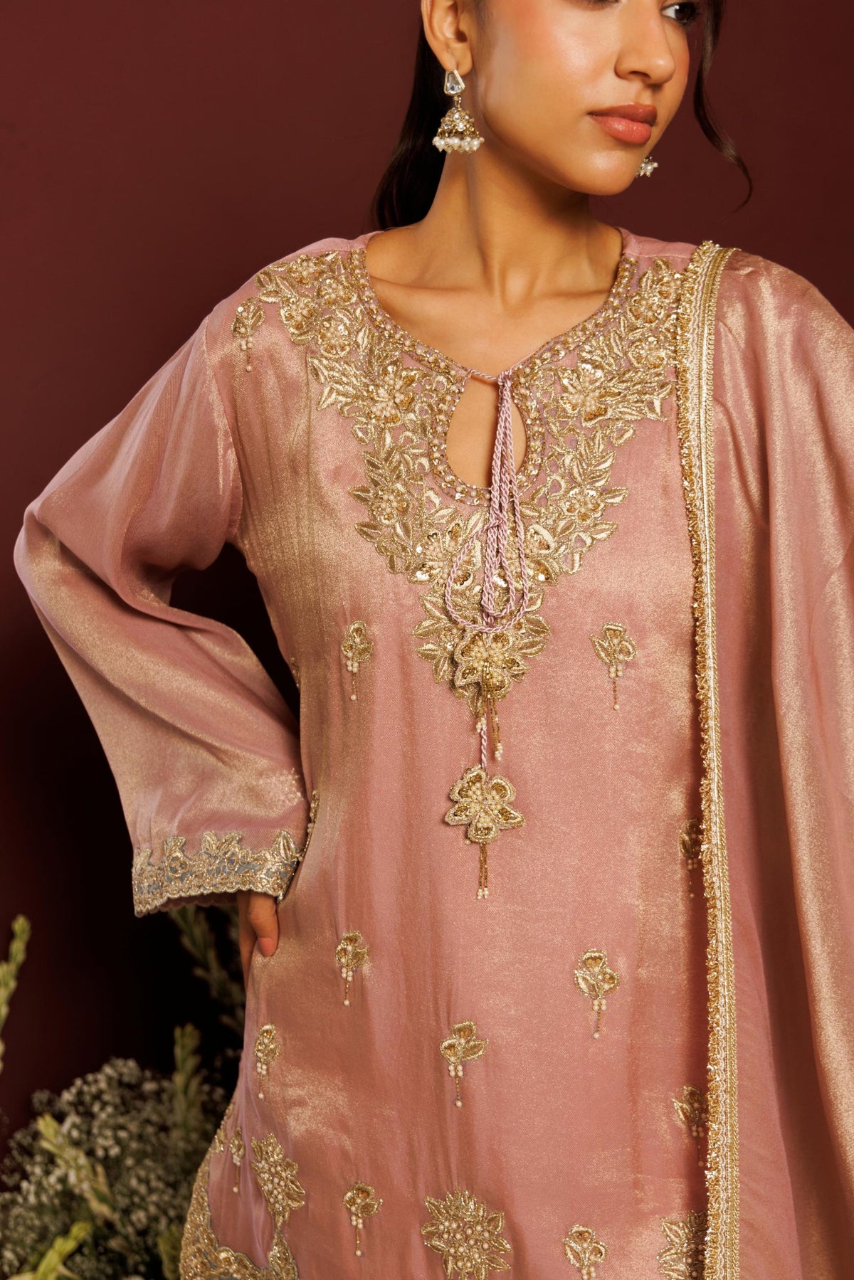 Dusty Pink Embellished Shimmer Silk Salwar Set