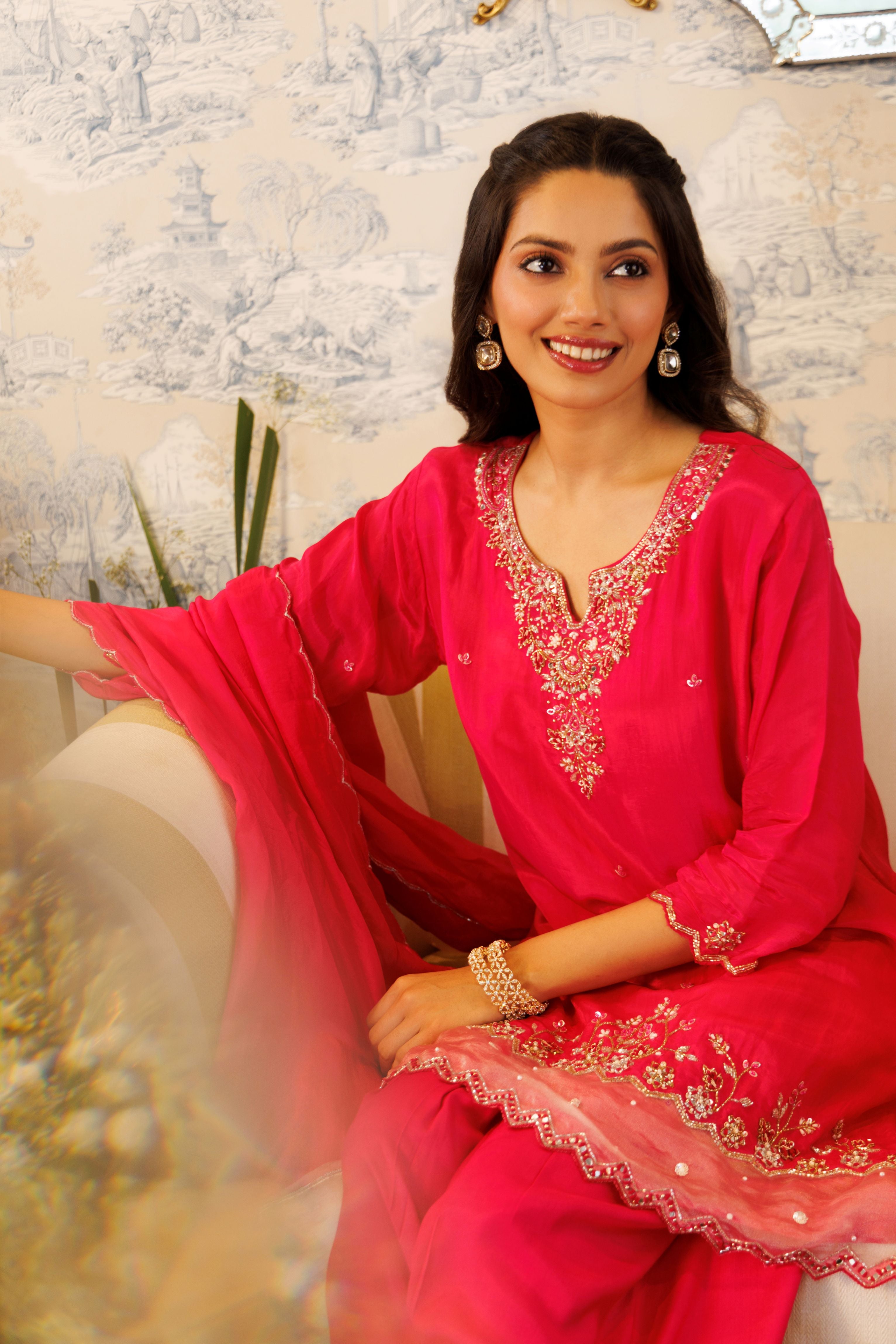 Raspberry Hue Embellished Crepe Silk Salwar Set