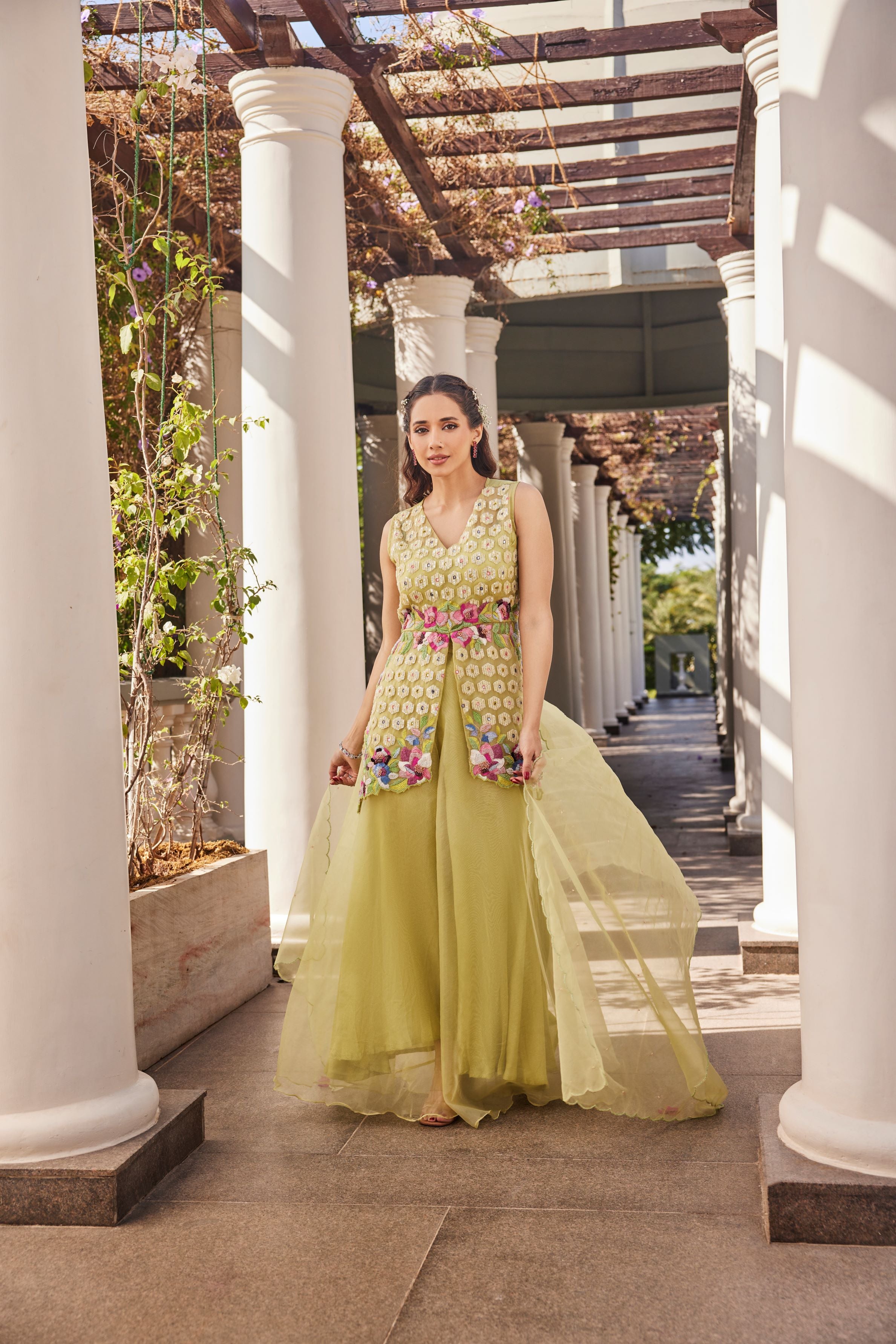 Chic Green Organza Palazzo Set