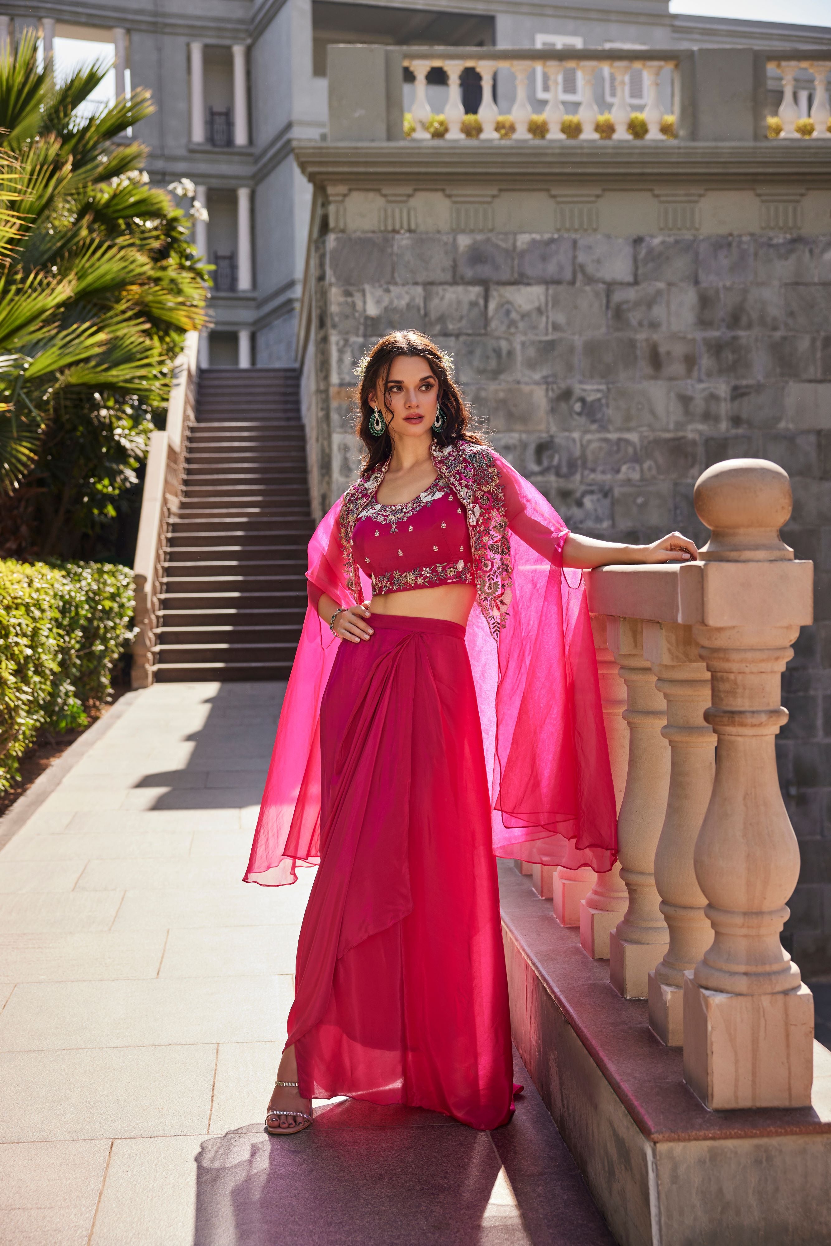 Fuchsia Glam Cape Set