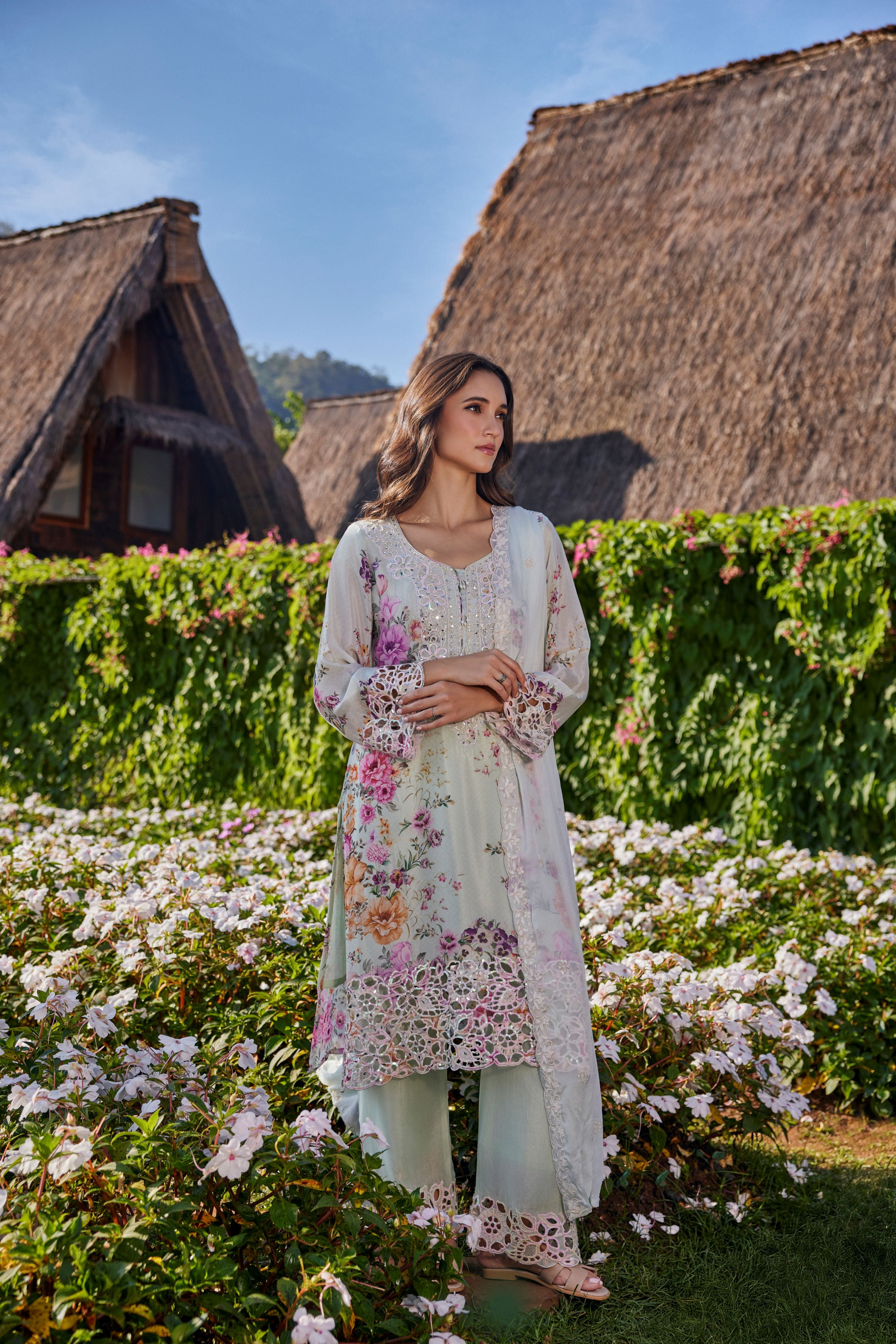 Light Sage Embellished Crepe Silk Palazzo Set