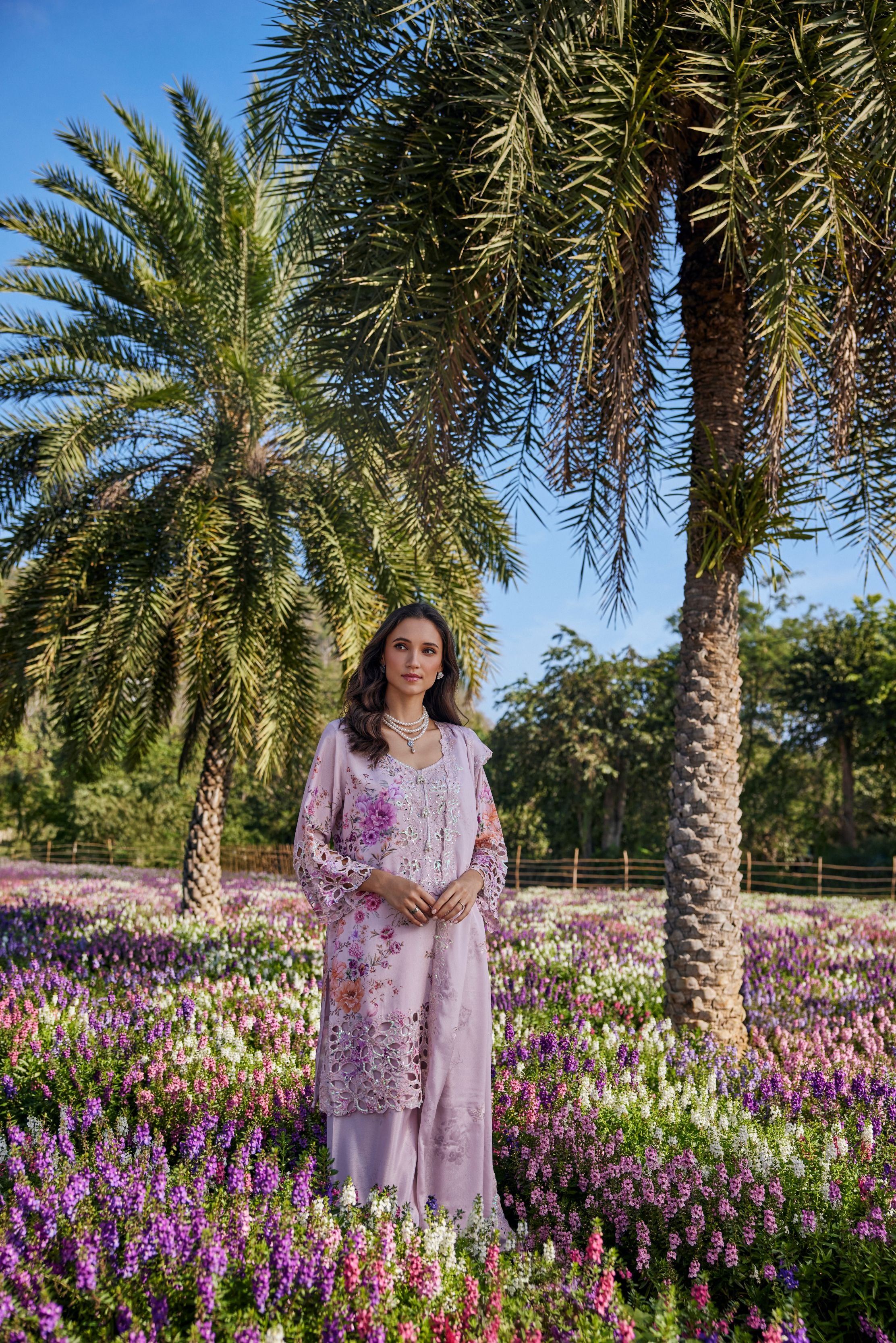 Light Rose Pink Embellished Crepe Silk Palazzo Set