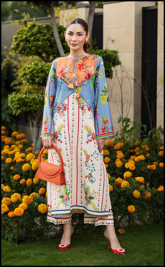 Peachy Blue Natural Crepe Kurta & Palazzo Set