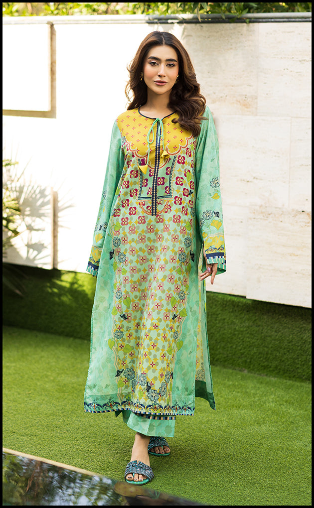 Light Sea Green Cotton Satin Kurta & Palazzo Set