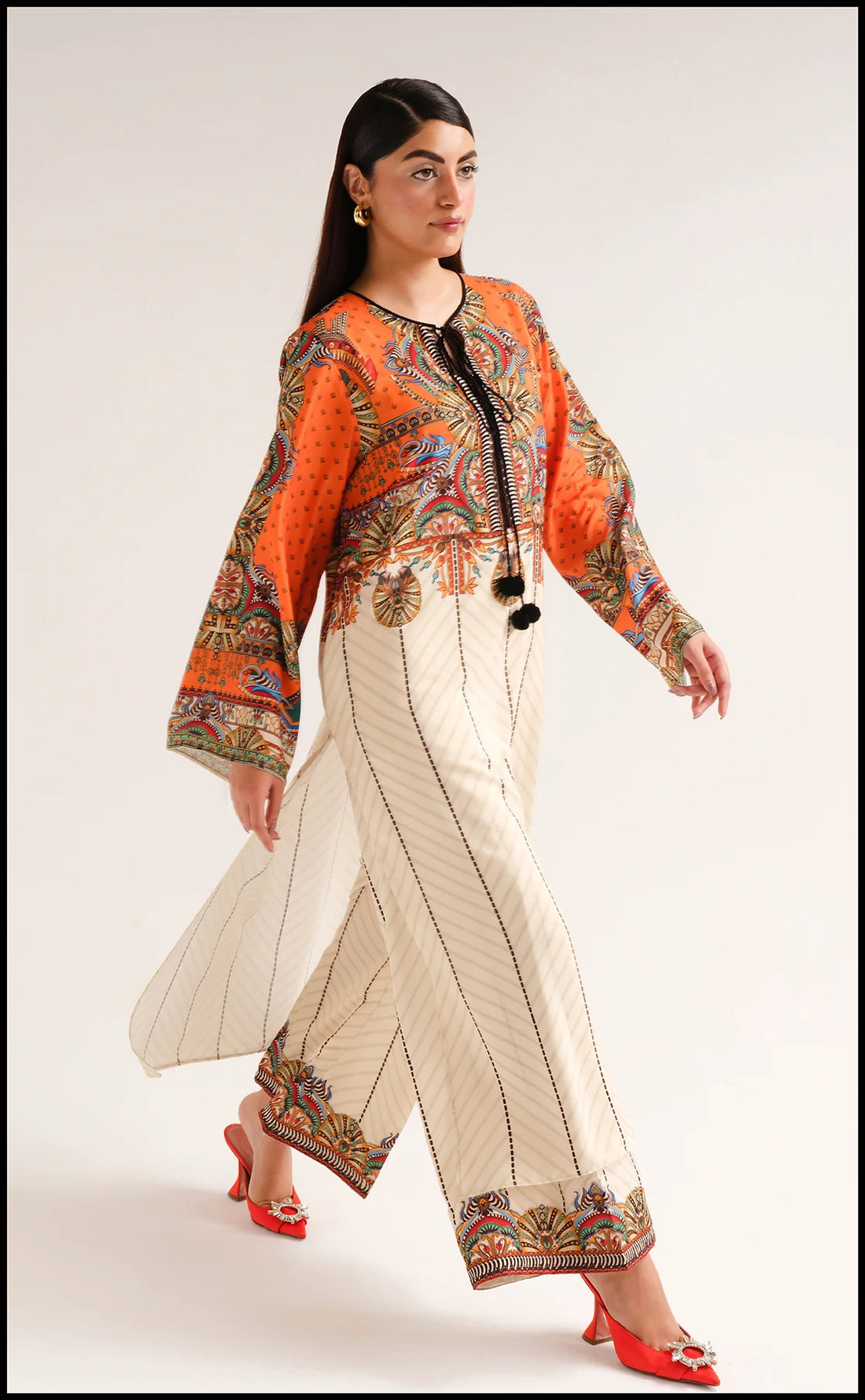 Creamy Orange Natural Crepe Kurta & Palazzo Set