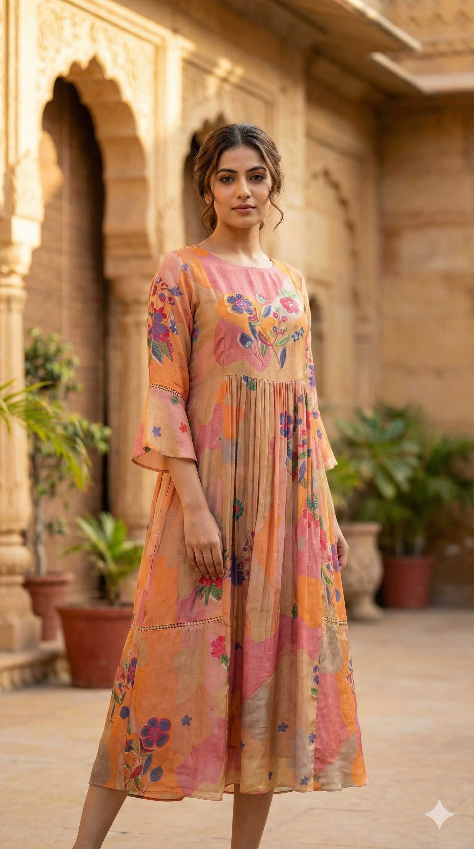 Multi-Color Abstract Floral Crepe Silk Dress