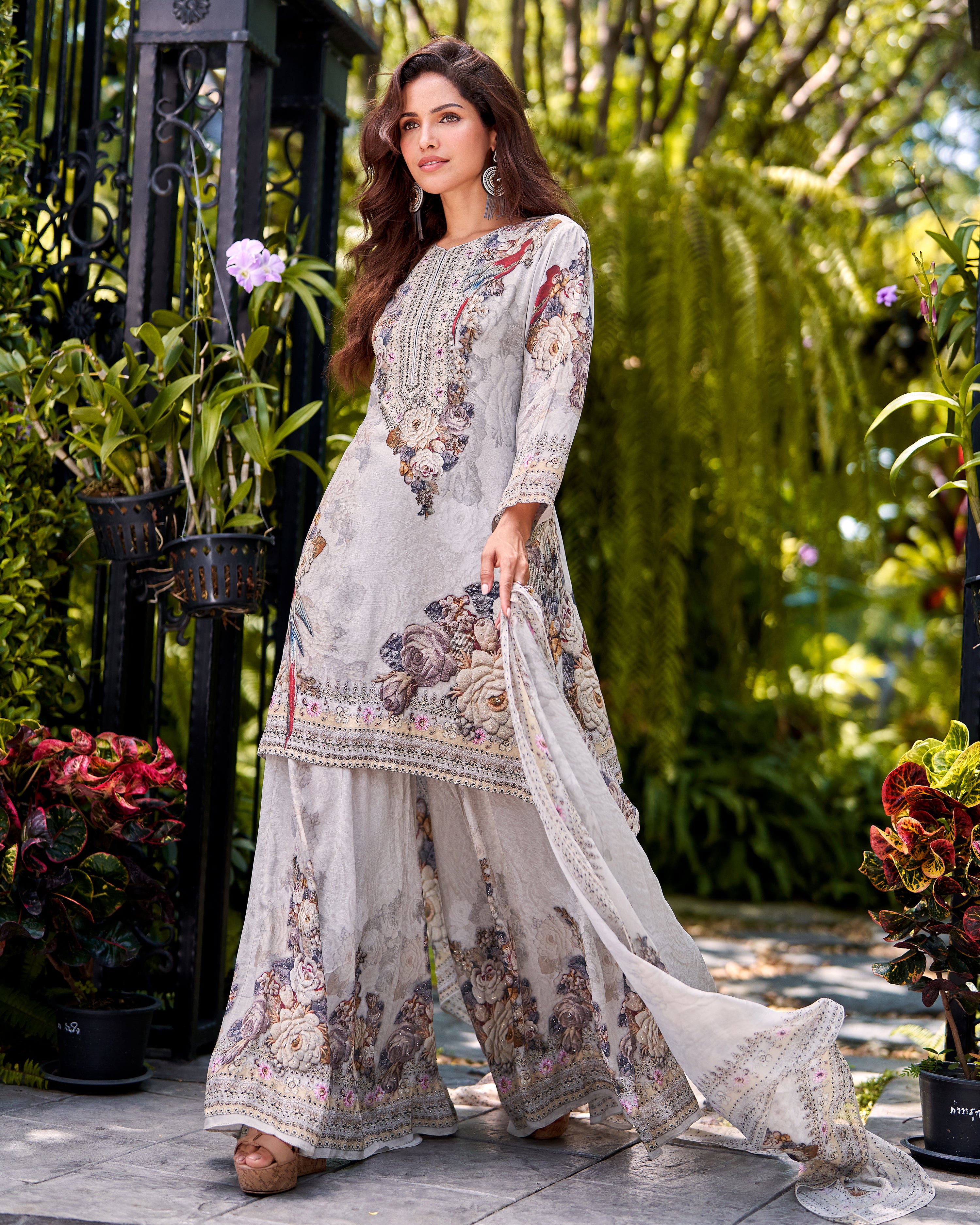 Dune Printed Georgette Silk Sharara Set