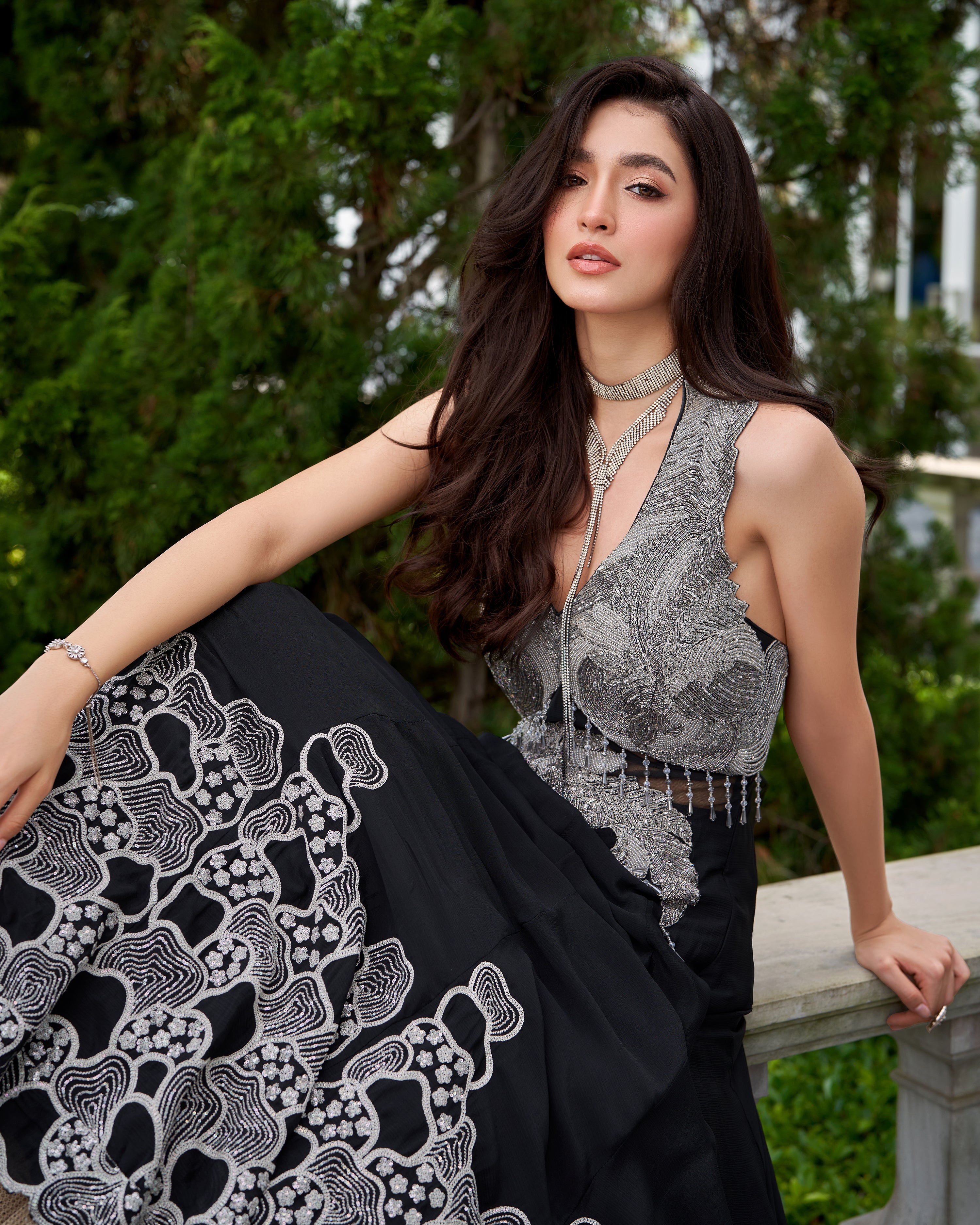 Classic Black Embellished Georgette Silk Gown