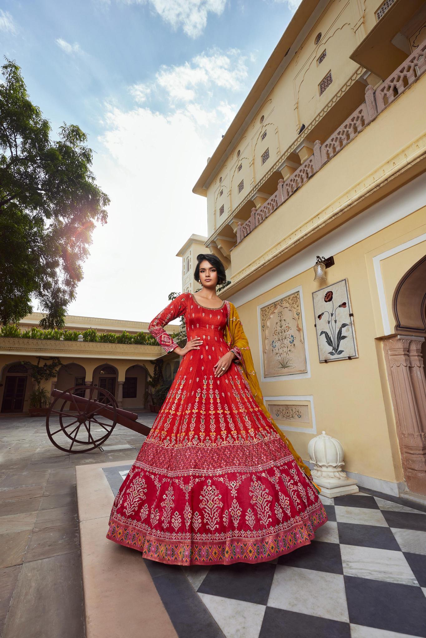 Crimson Red Embroidered Premium Silk Anarkali Set