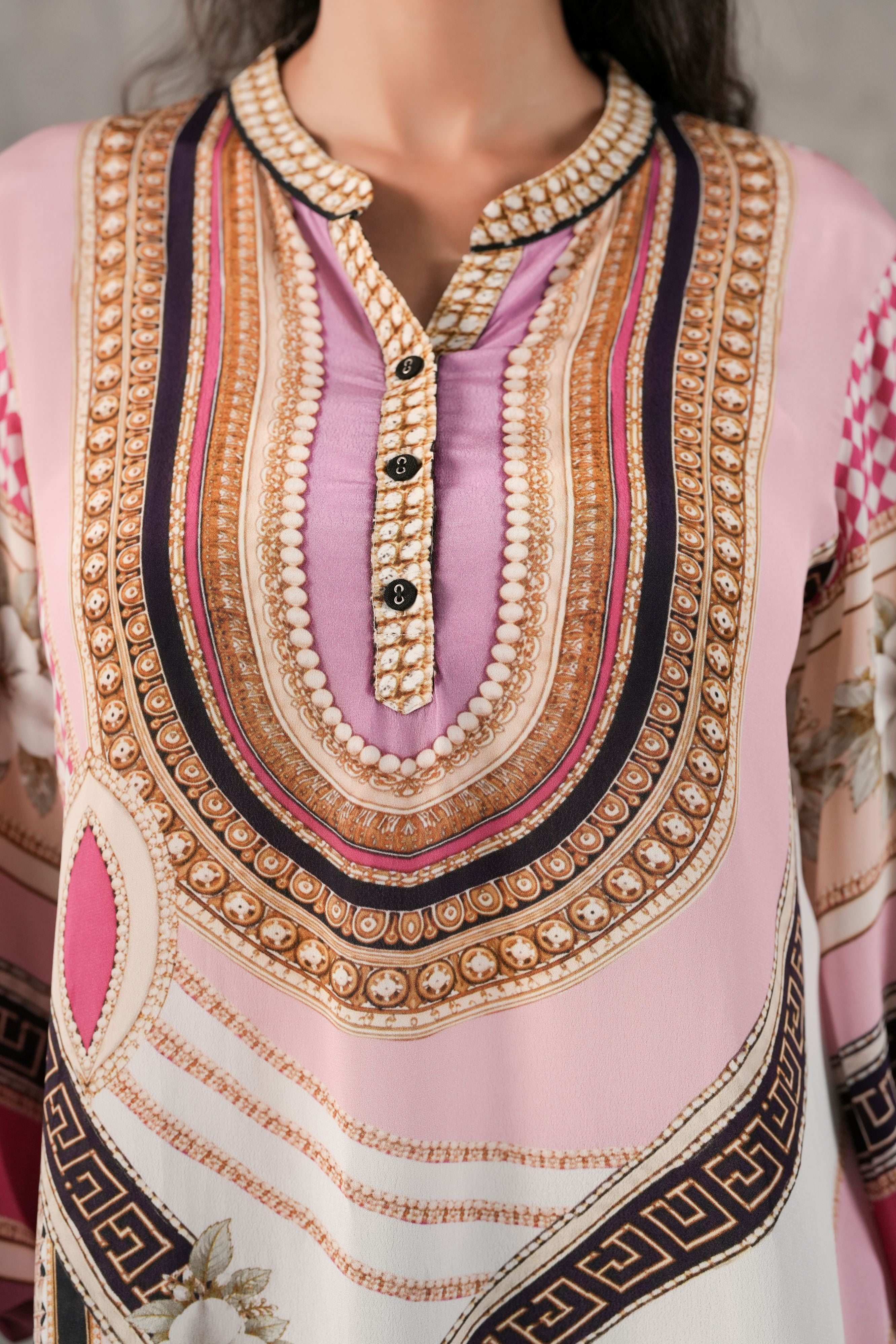 Baby Pink Printed Crepe Silk Tunic