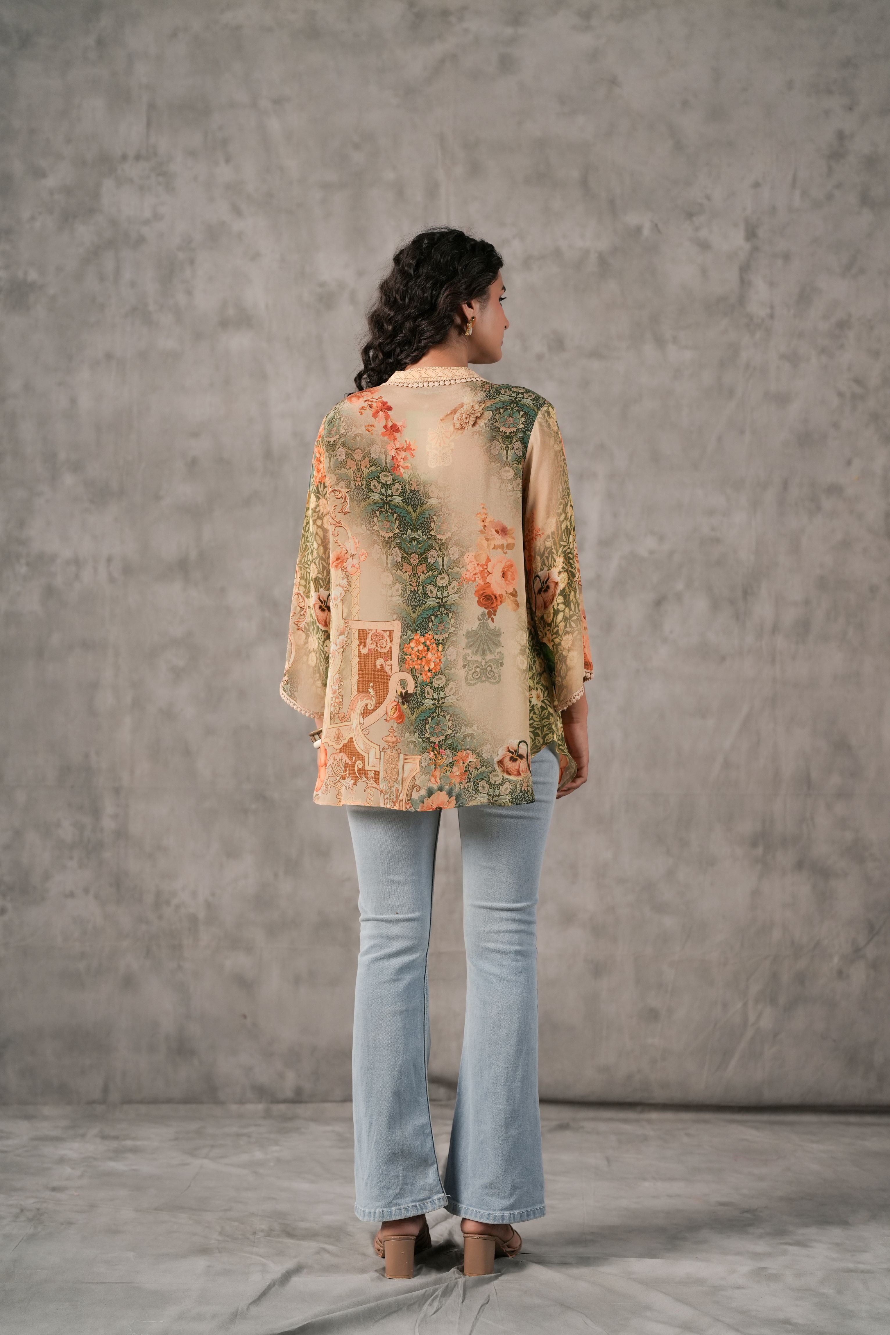 Sand Beige Printed Crepe Silk Shirt