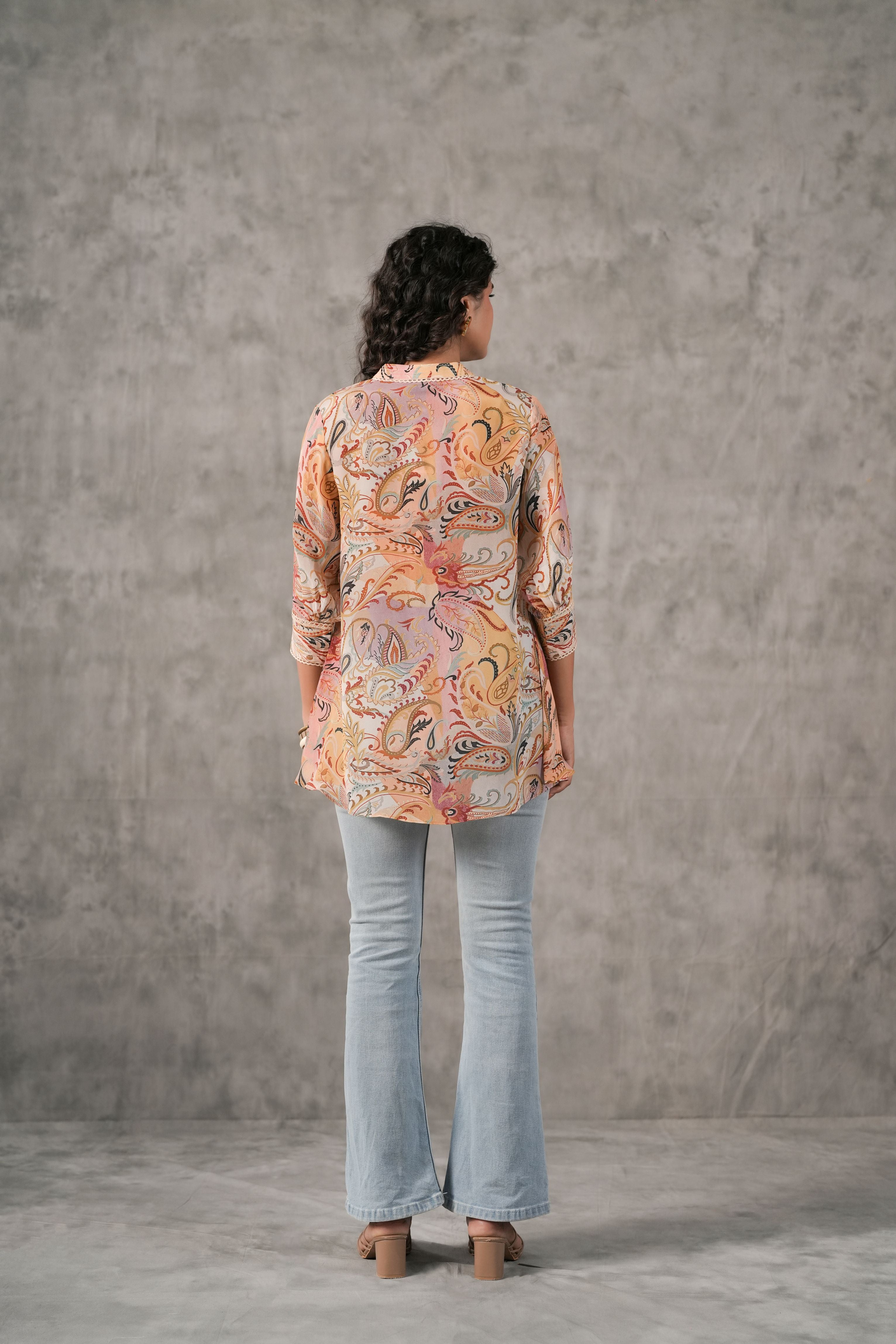 Multi Paisley Printed Crepe Silk Shirt