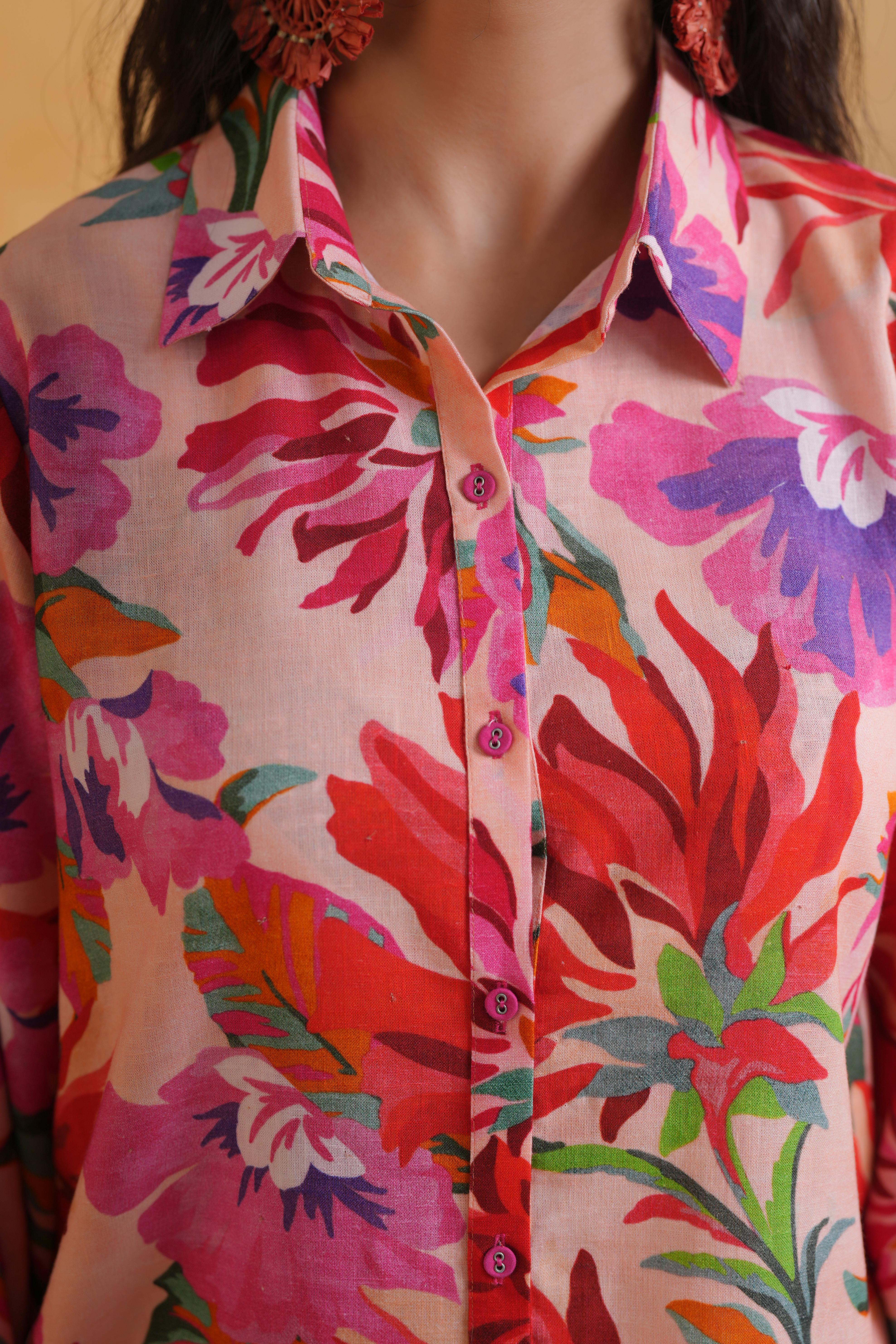 Light Pink Printed Linen Top