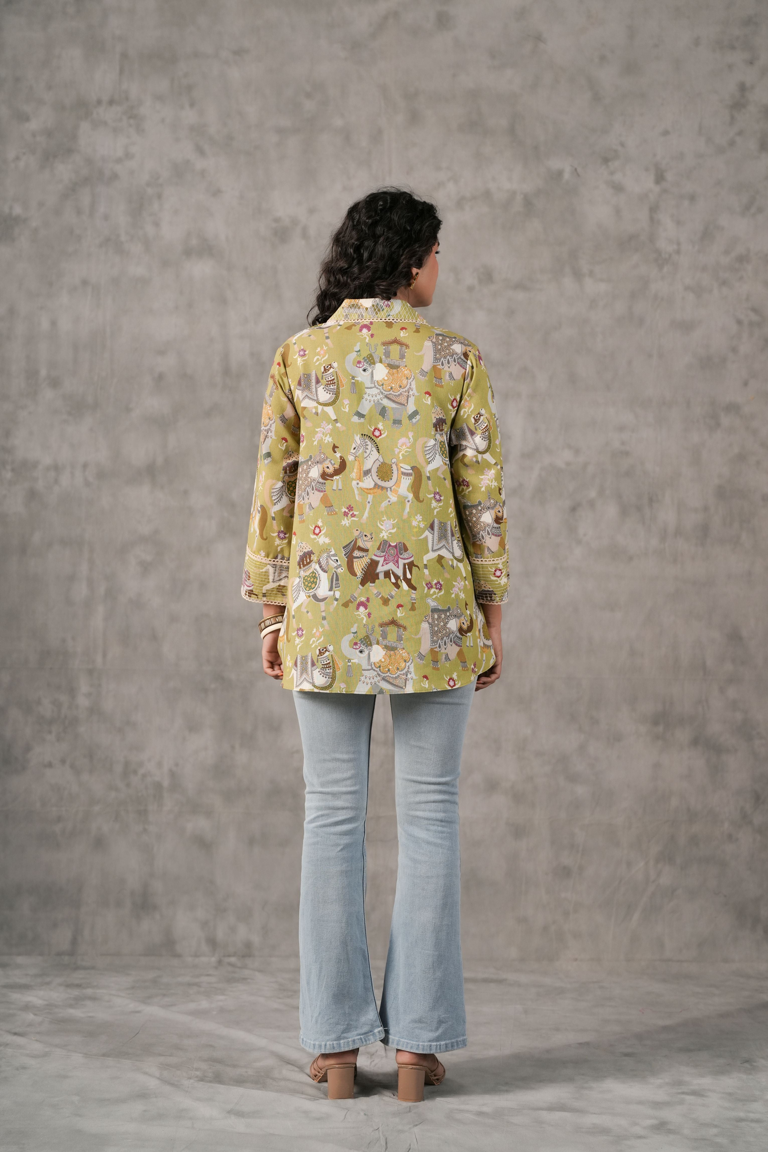 Pastel Green Printed Linen Shirt