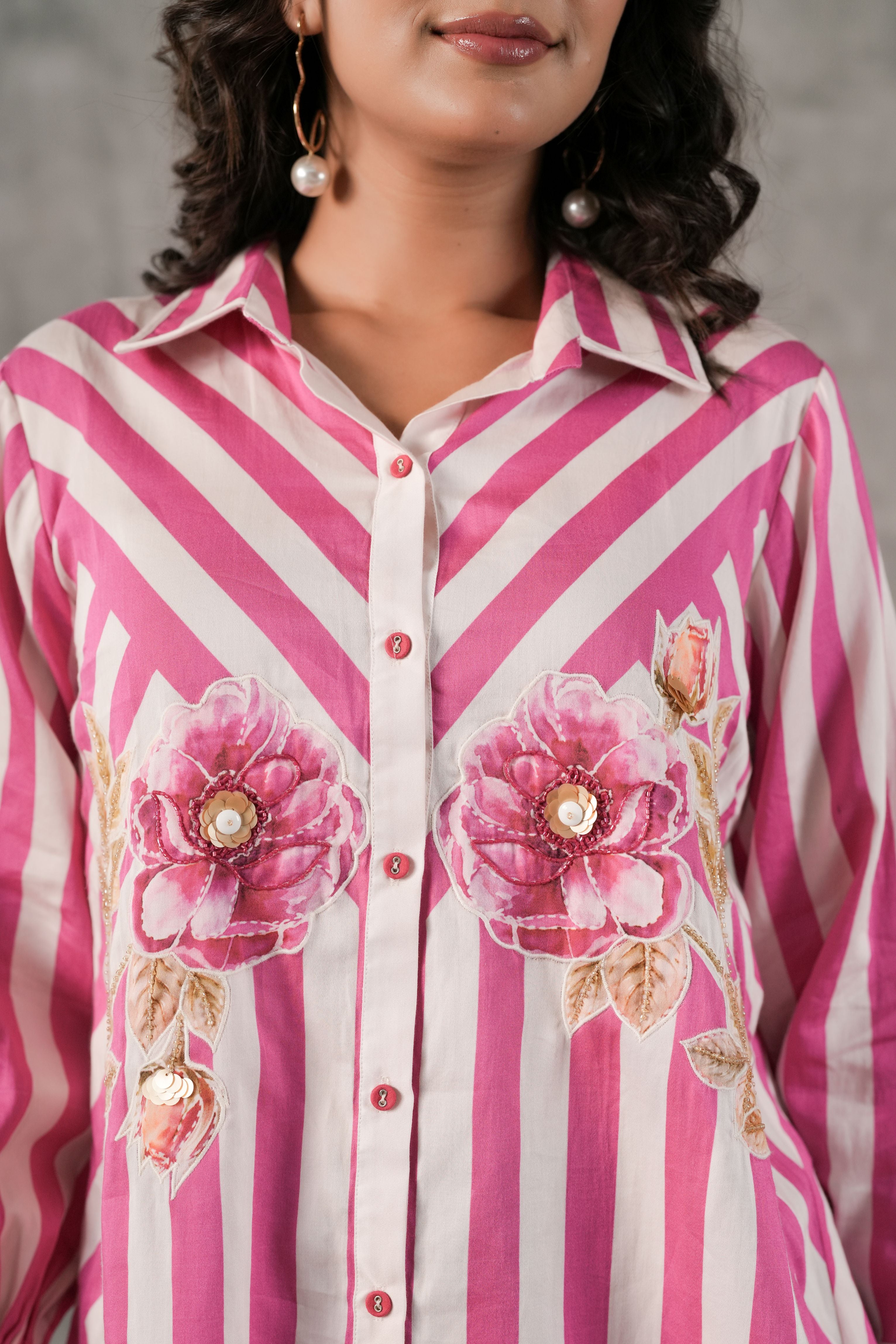 Pink Striped Printed Cotton Shirt