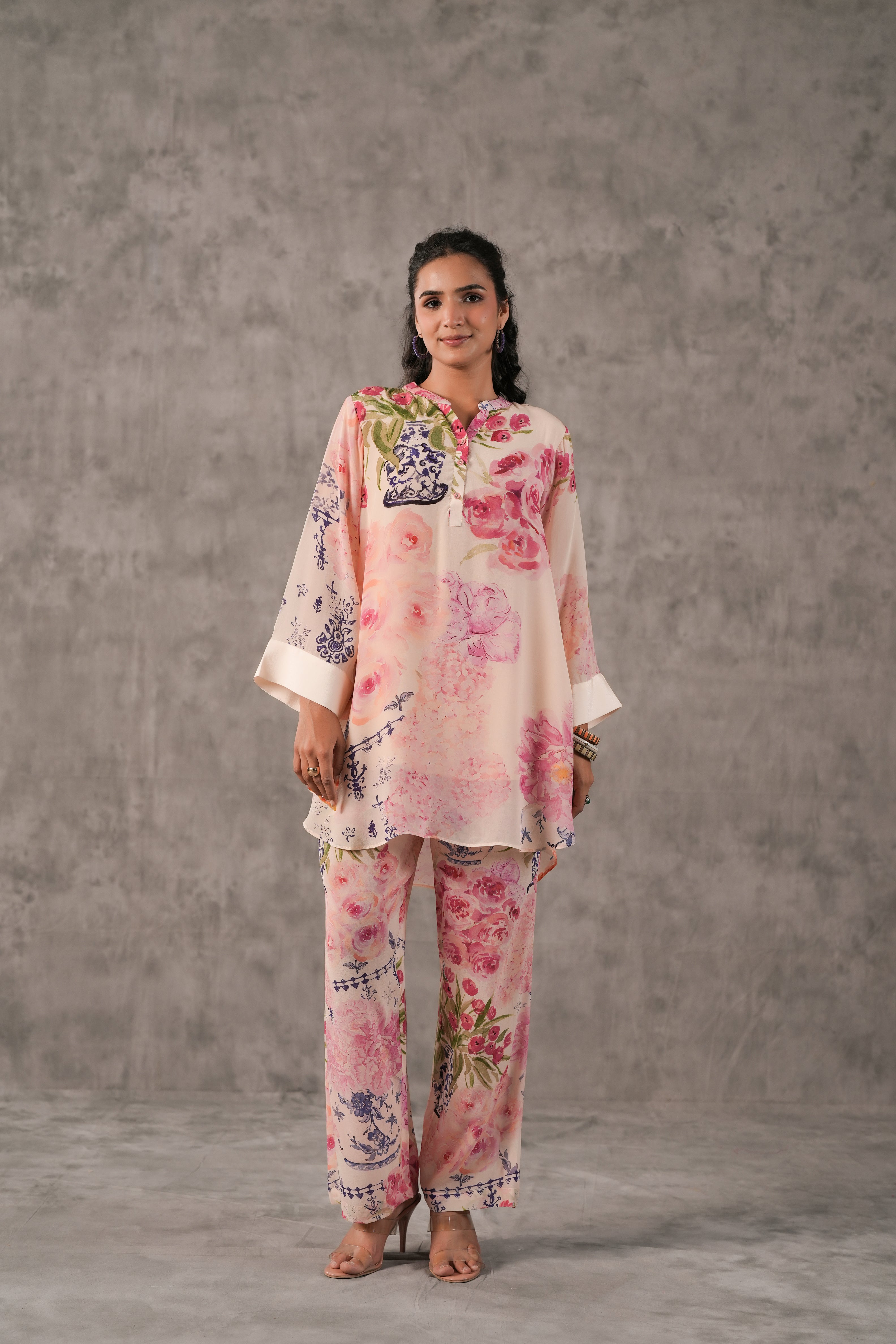 Blush Rose Printed Crepe Silk Kurta Set
