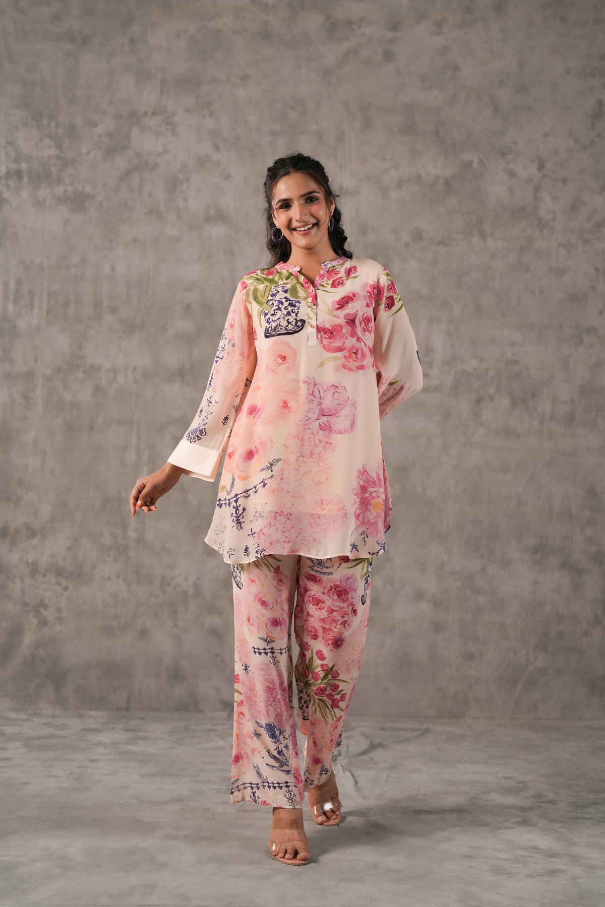 Blush Rose Printed Crepe Silk Kurta Set