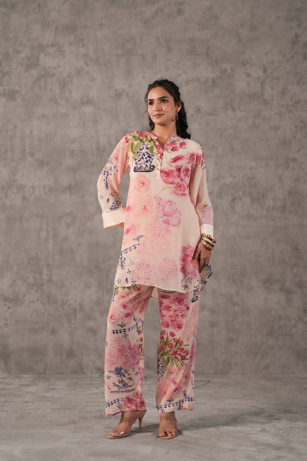 Blush Rose Printed Crepe Silk Kurta Set
