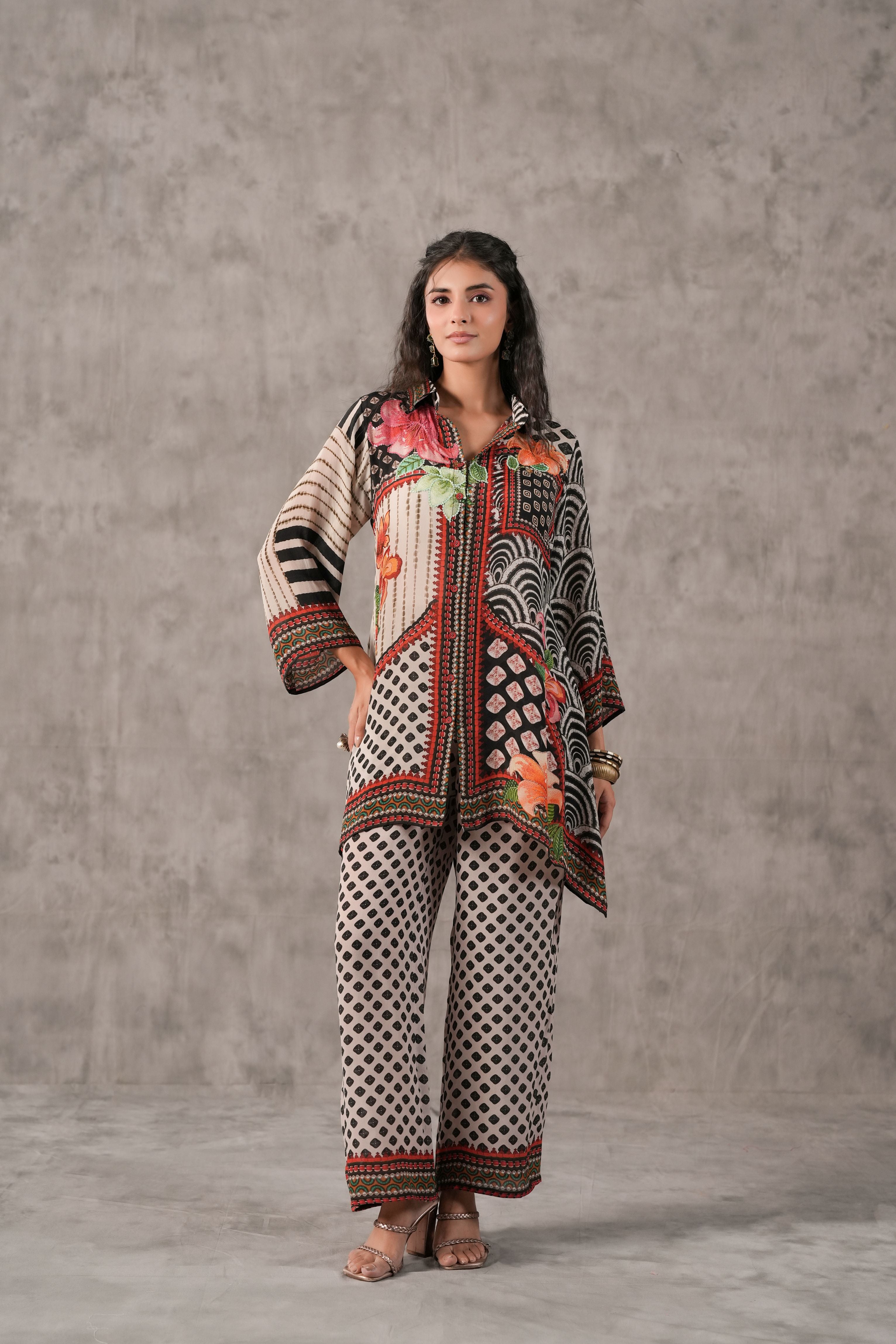 Muse Ivory Printed Crepe Silk Co-Ord Set