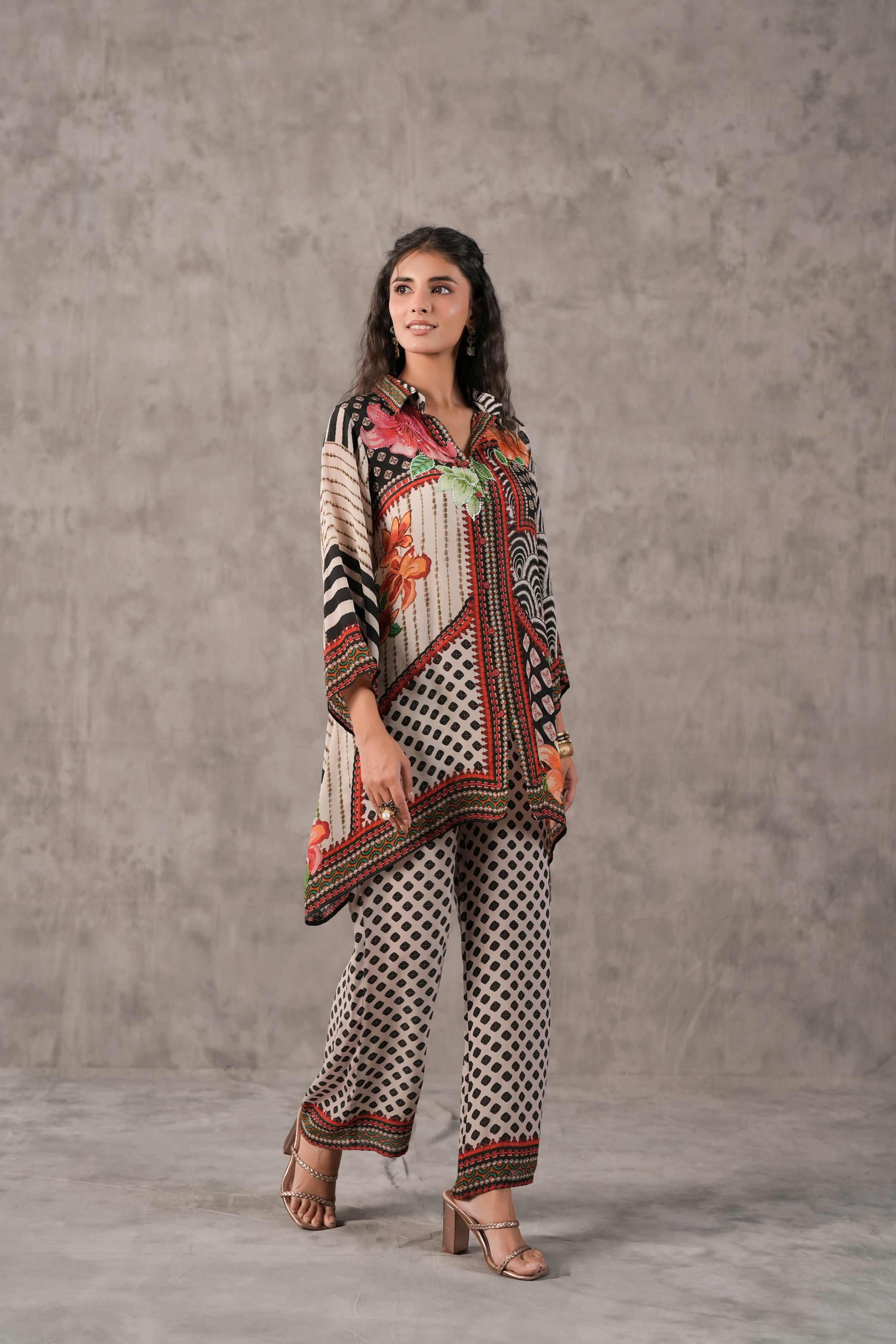 Muse Ivory Printed Crepe Silk Co-Ord Set