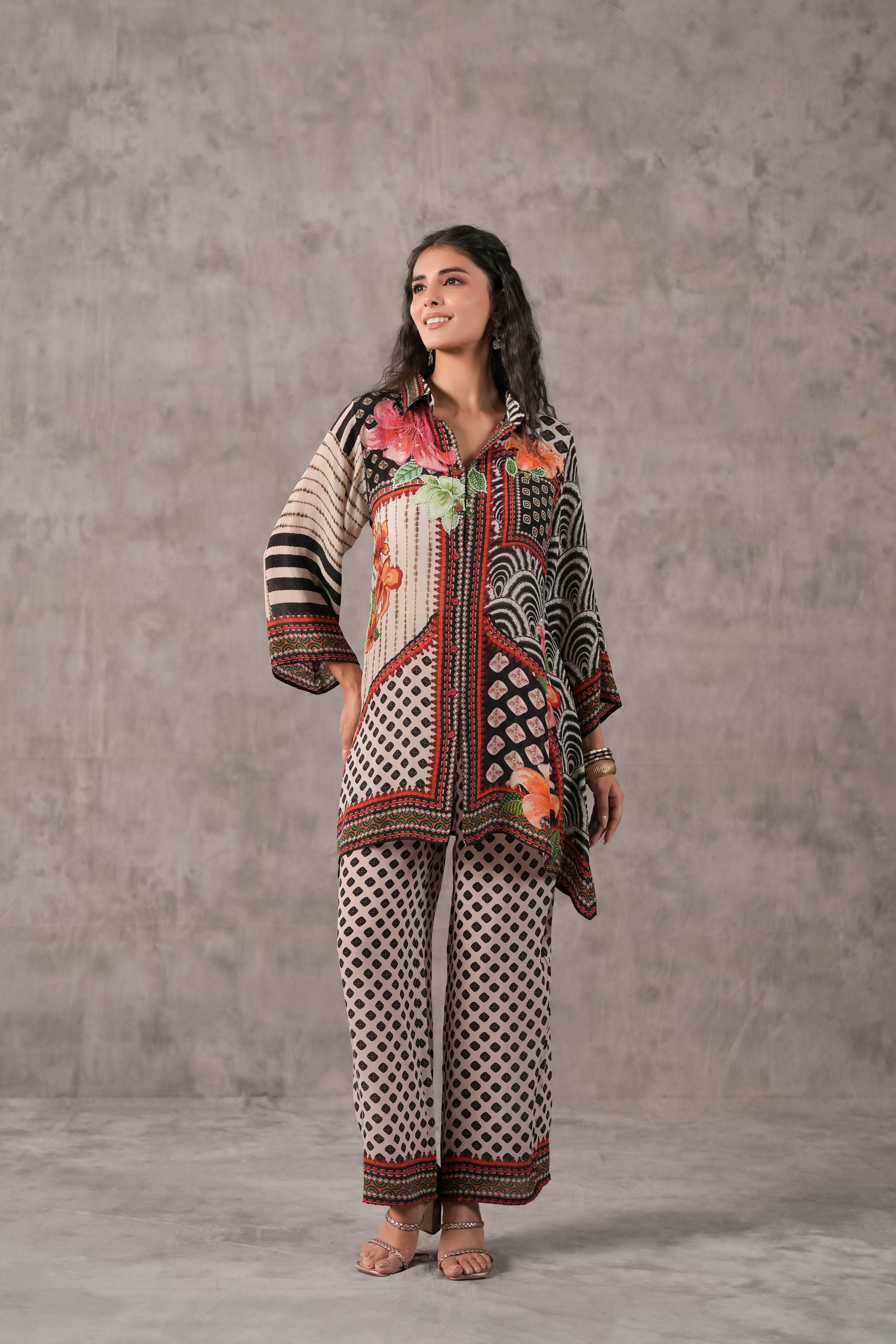 Muse Ivory Printed Crepe Silk Co-Ord Set