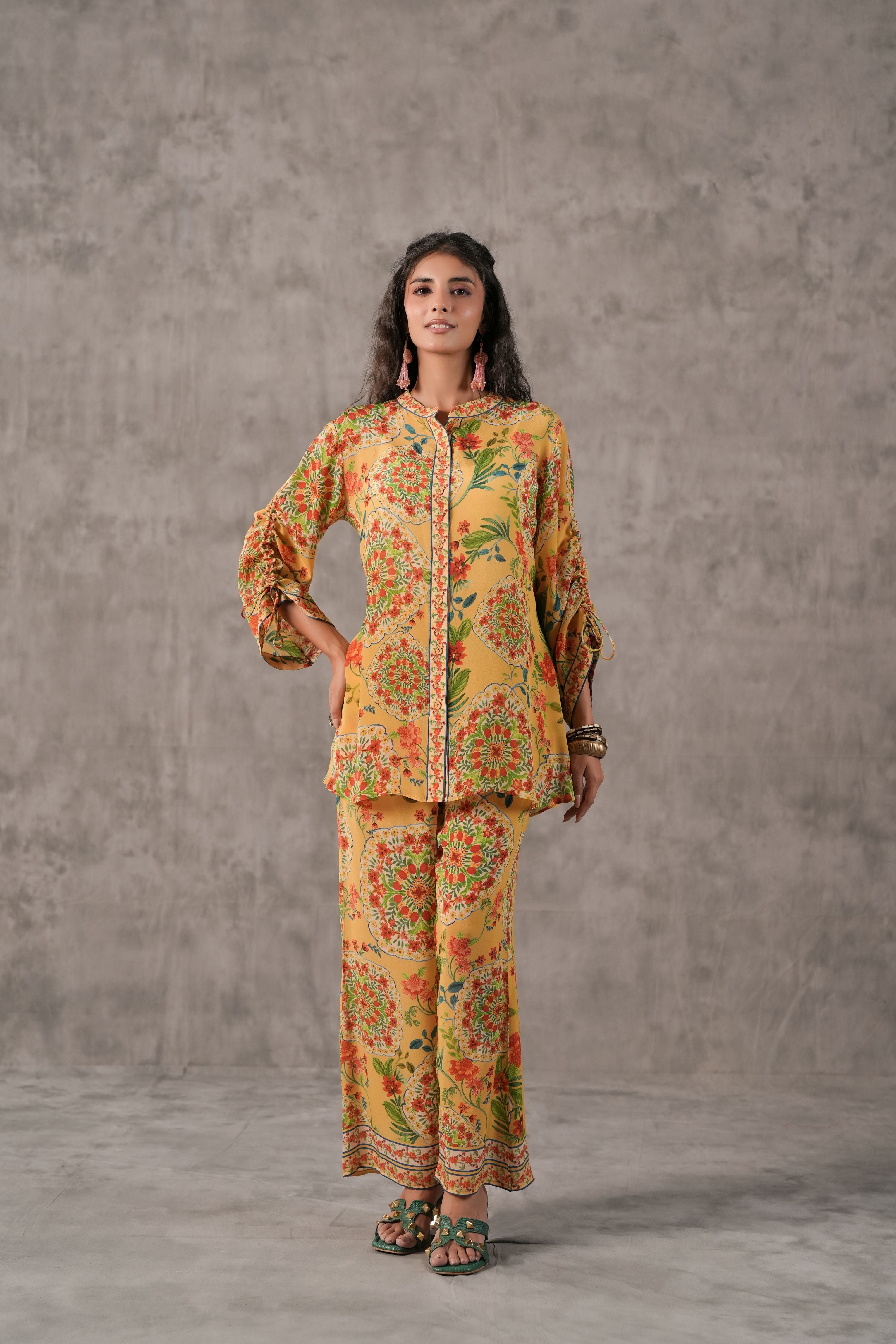 Pale Yellow Printed Crepe Silk Co-Ord Set