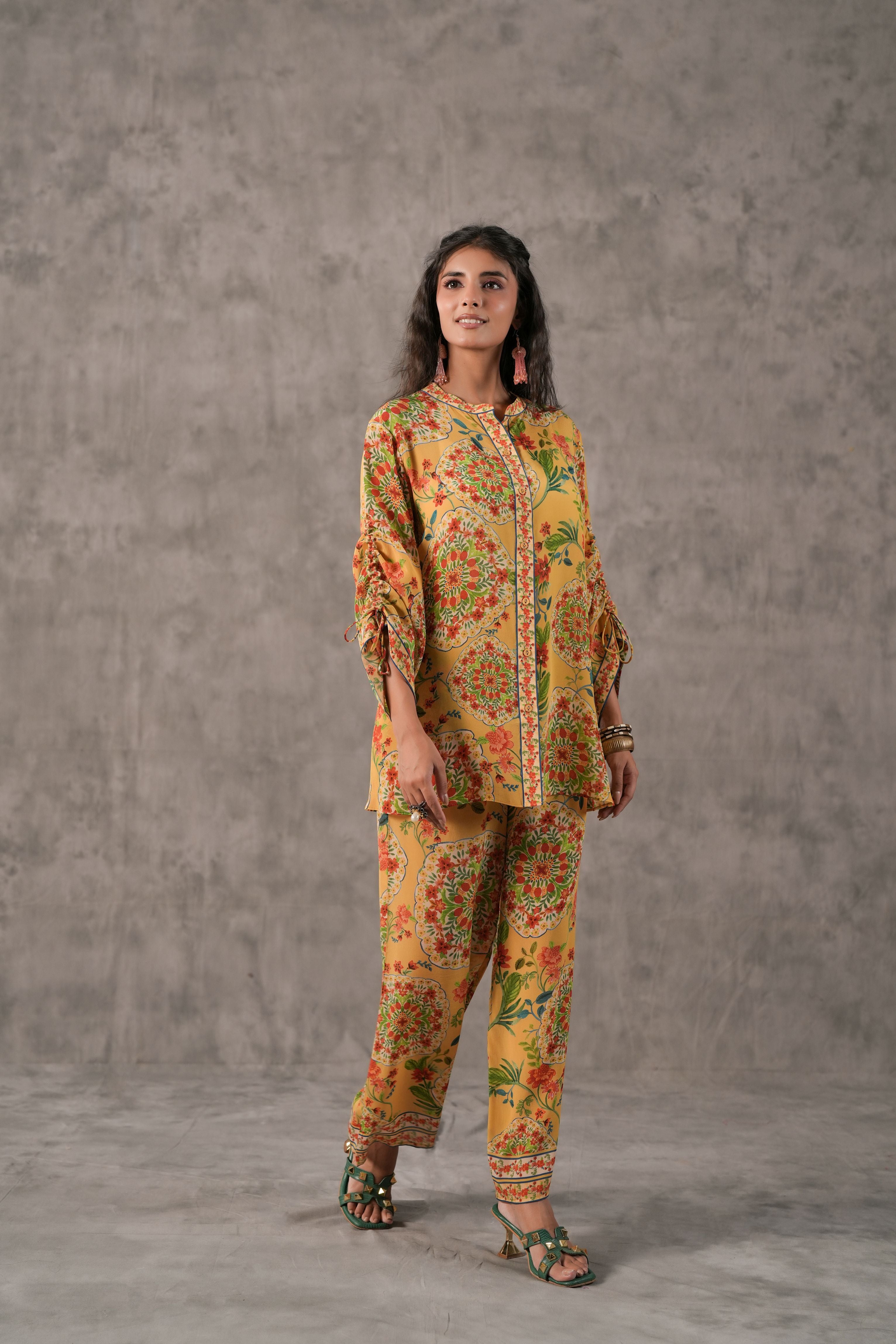 Pale Yellow Printed Crepe Silk Co-Ord Set