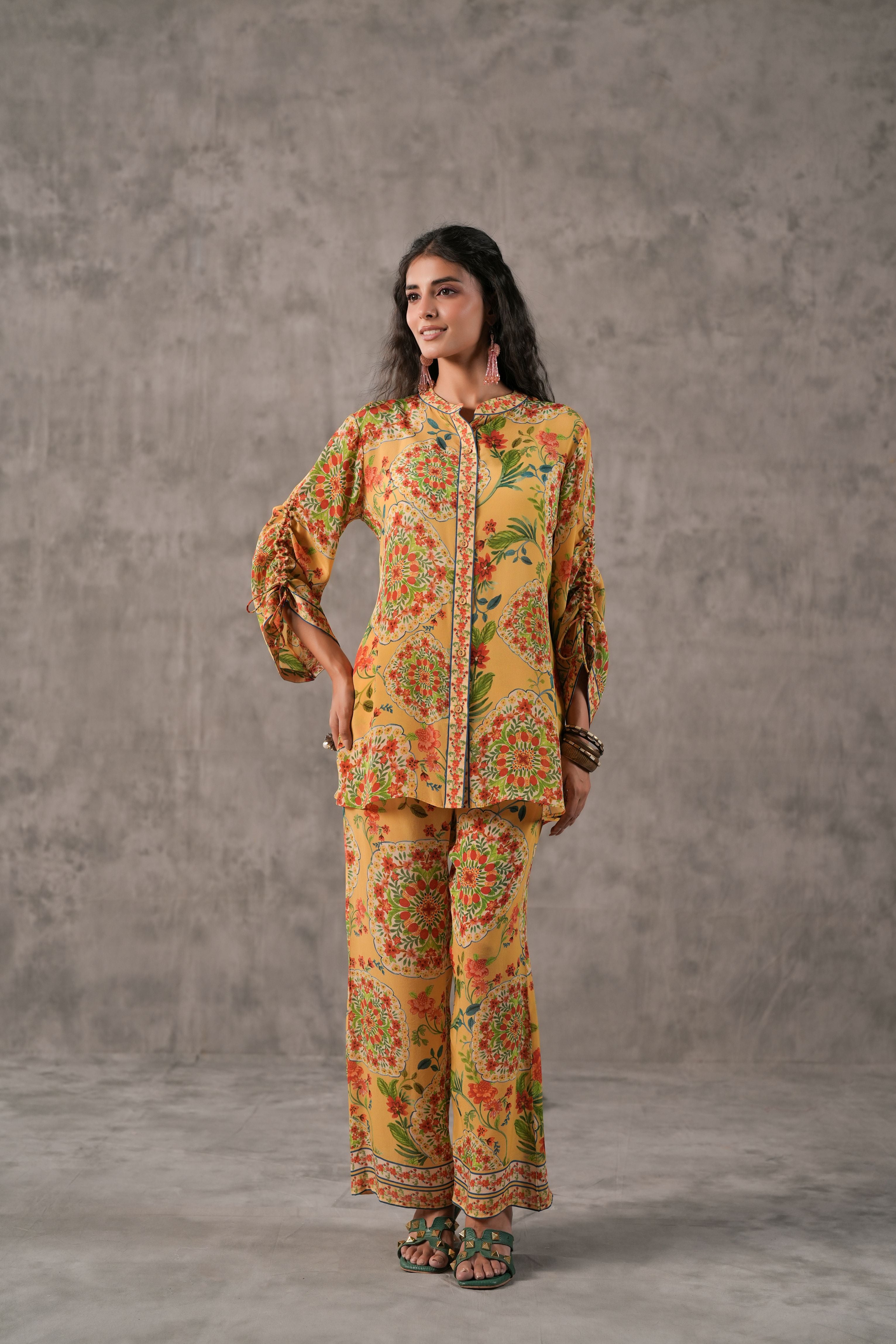 Pale Yellow Printed Crepe Silk Co-Ord Set
