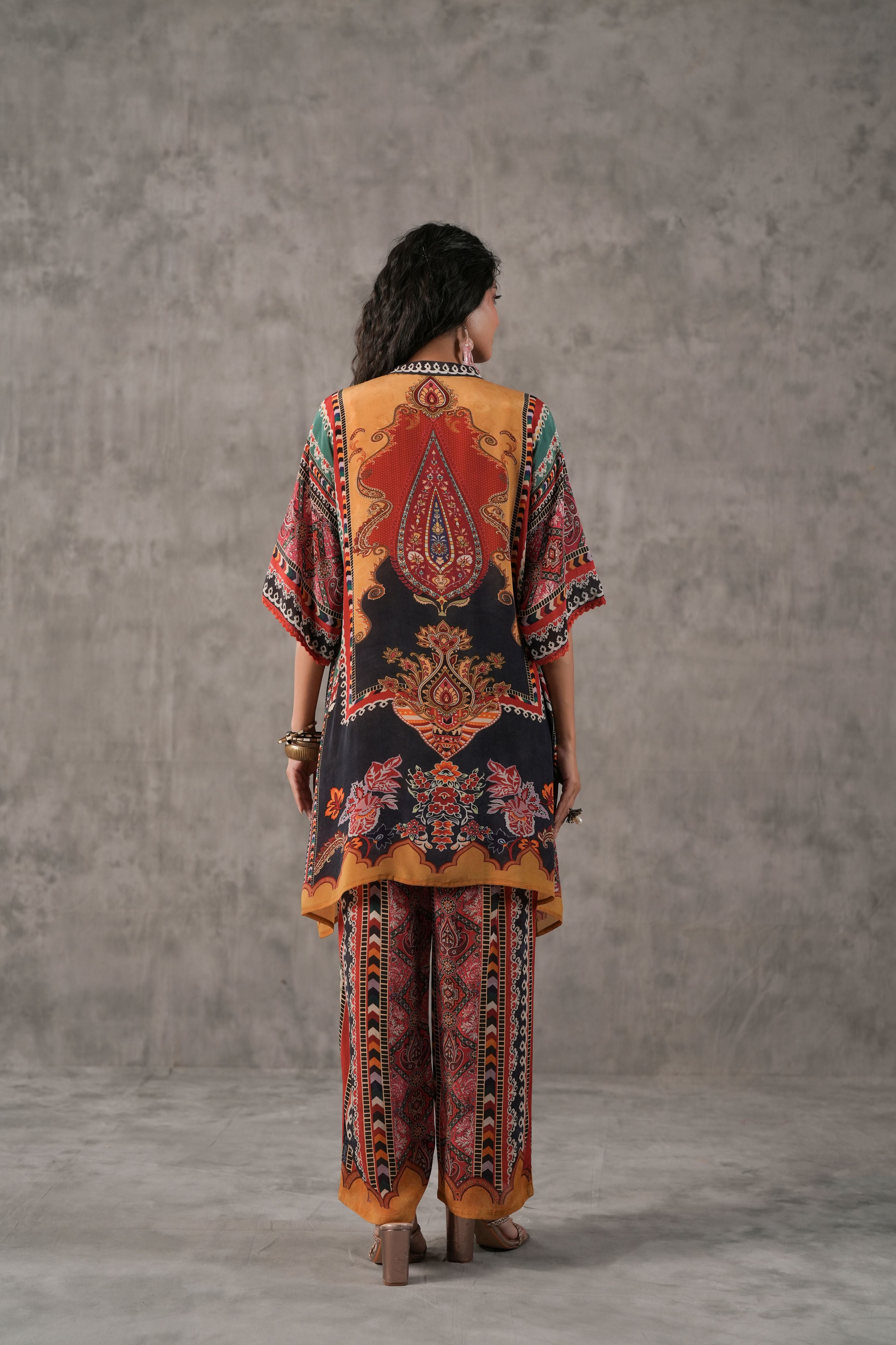 Traditional Rust Embelllished Crepe Silk Co-Ord Set