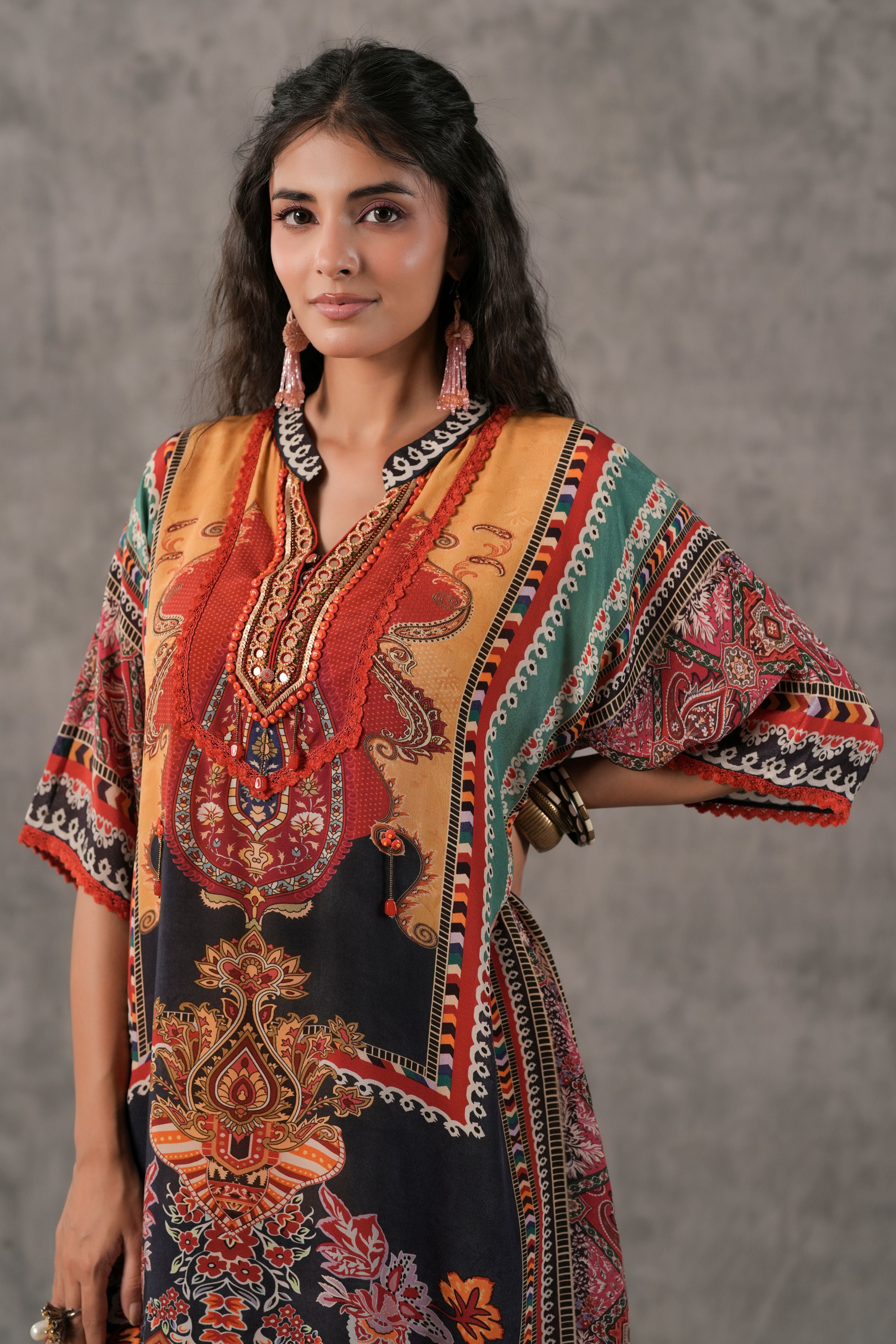 Traditional Rust Embelllished Crepe Silk Co-Ord Set