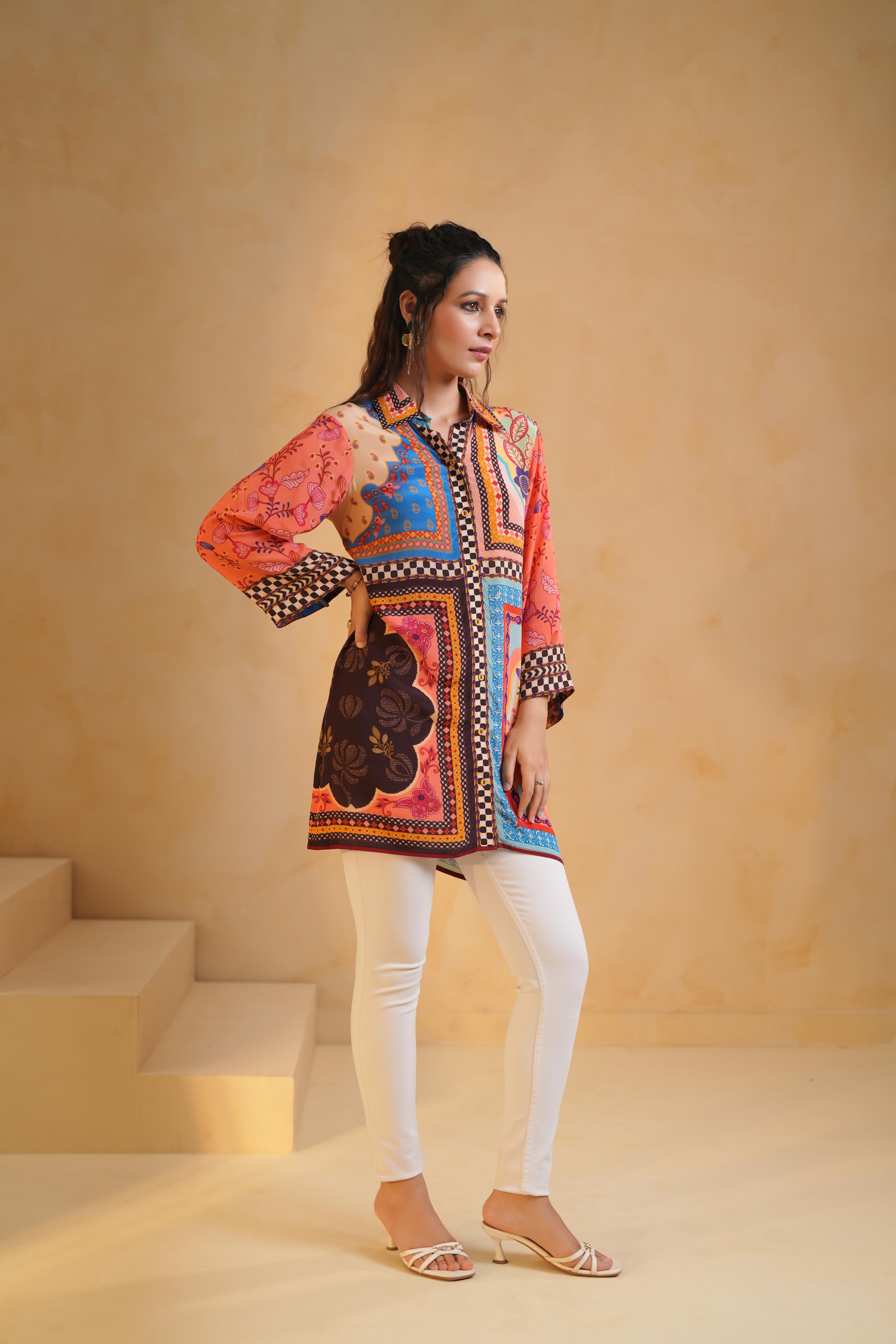 Multi-Color Printed Viscose Crepe Top
