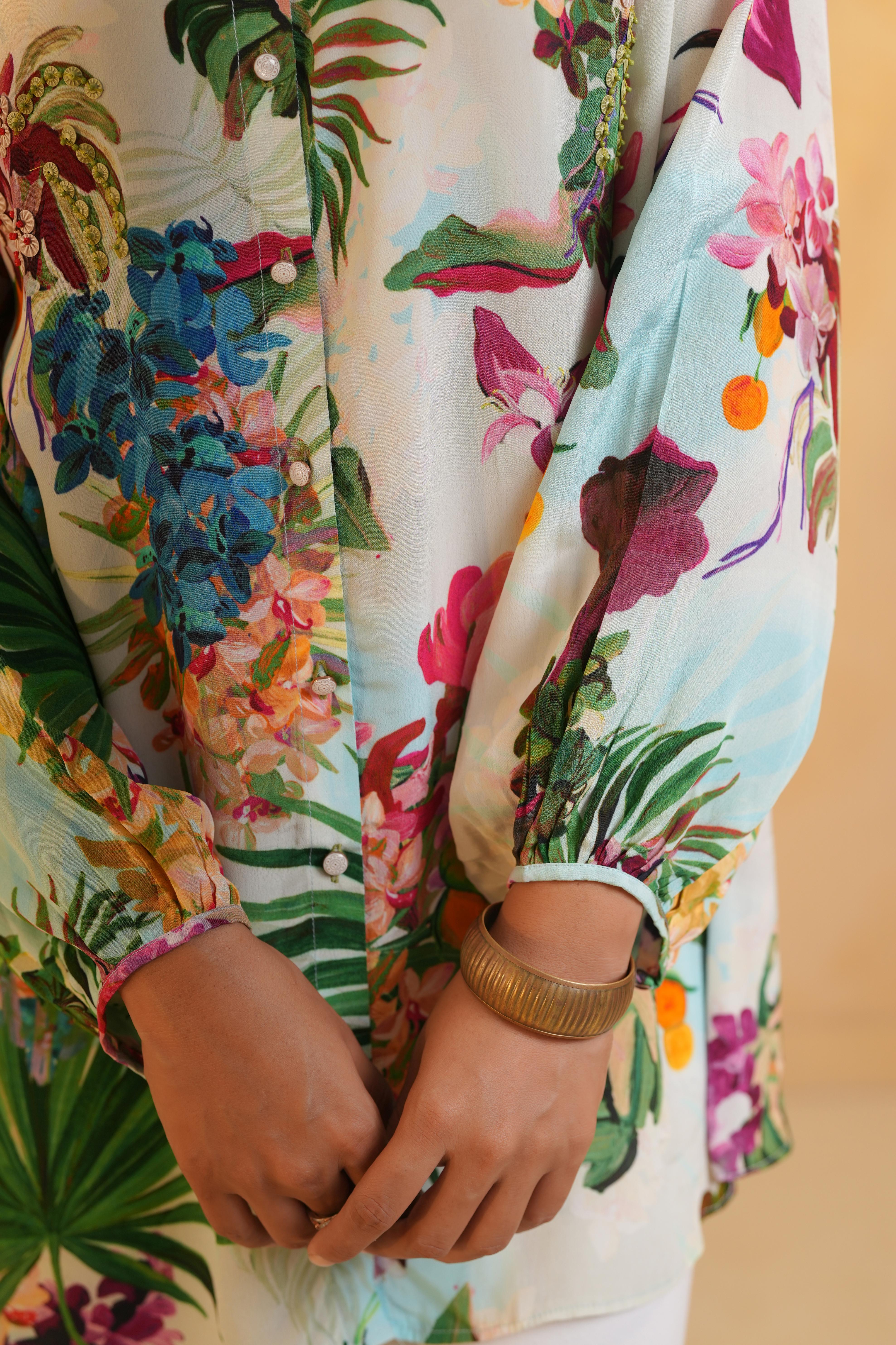 Light Cream Printed Viscose Crepe Top