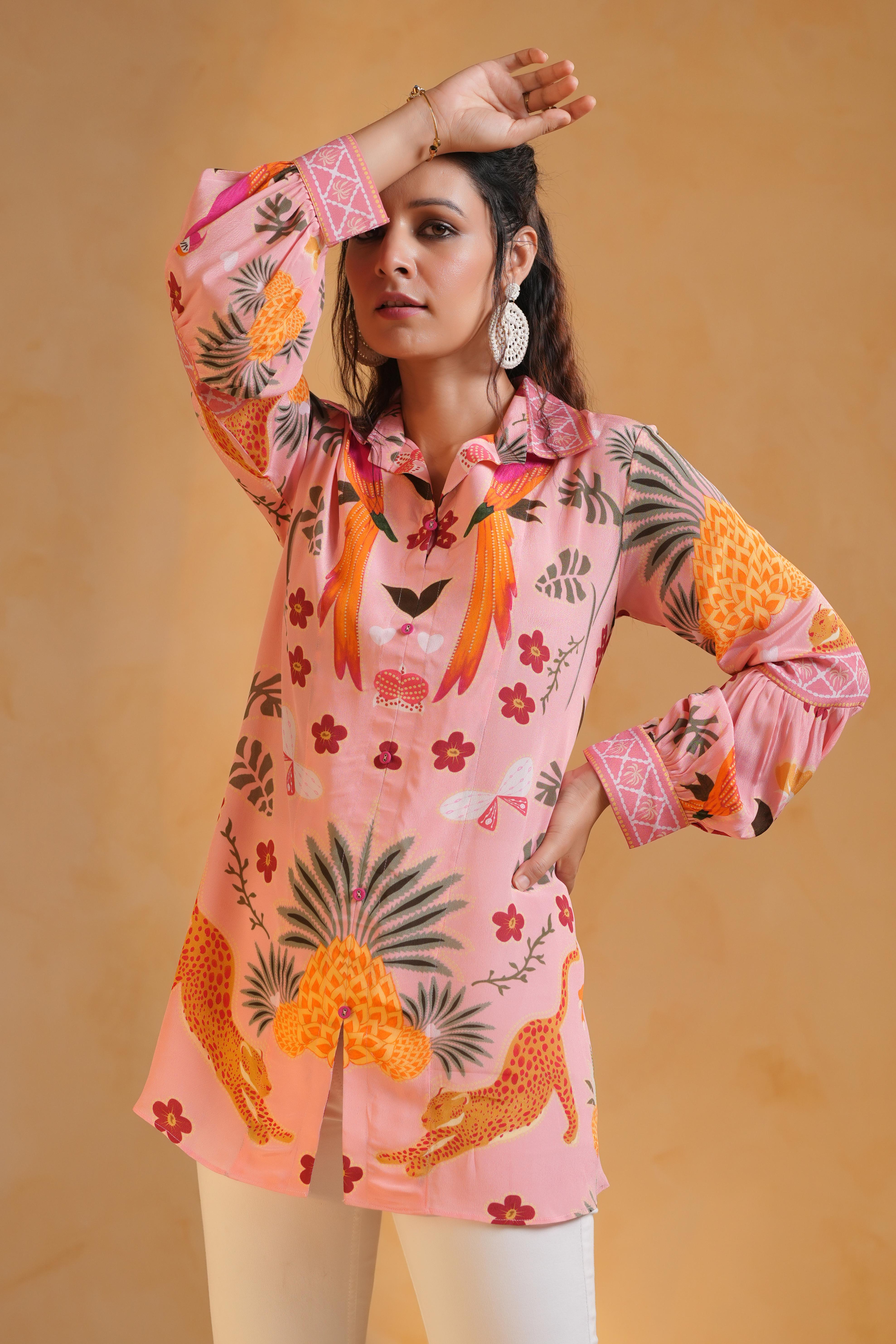 Pastel Pink Printed Crepe Silk Top