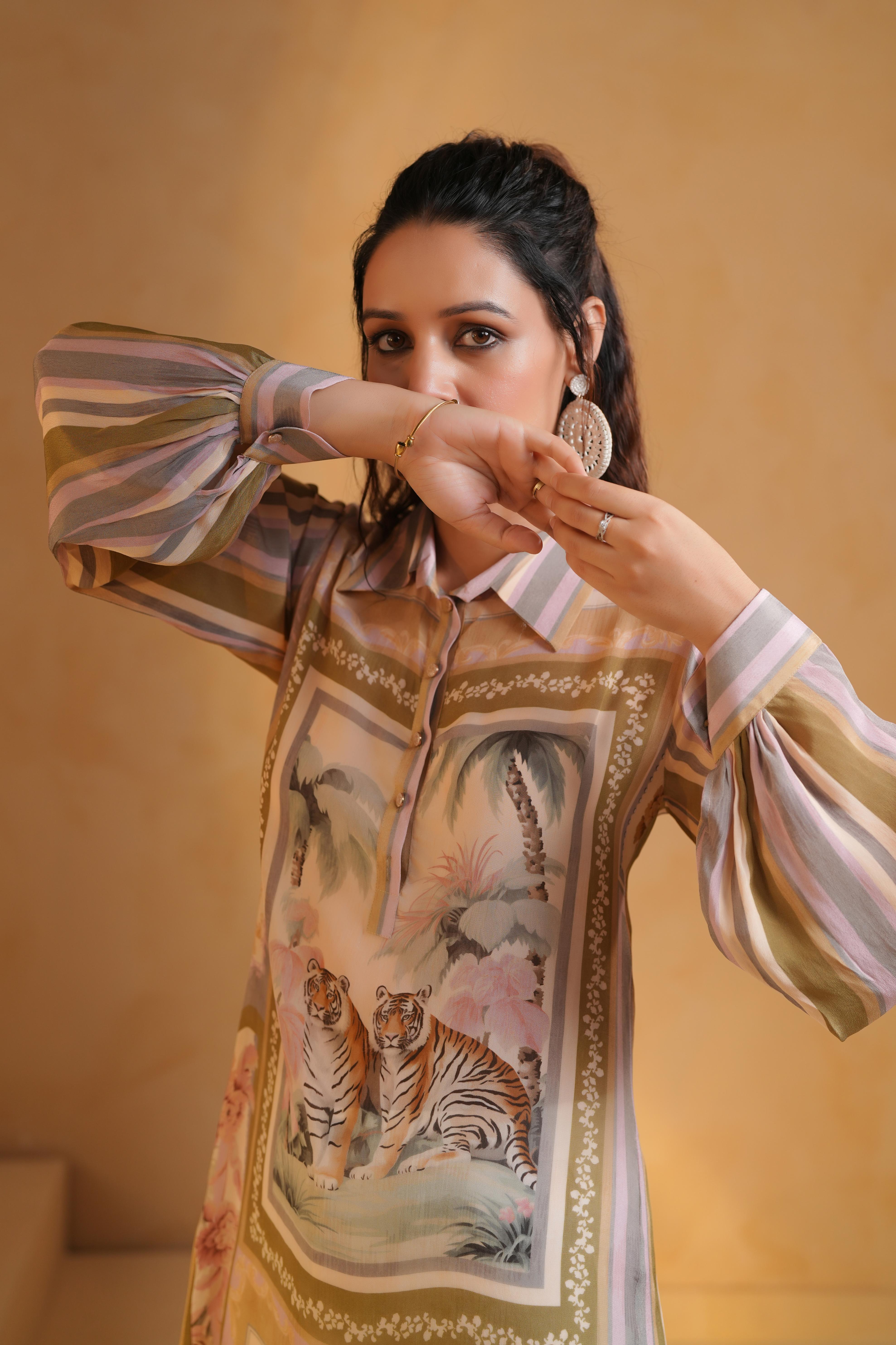 Pastel Multicolour  Printed Viscose Crepe Top