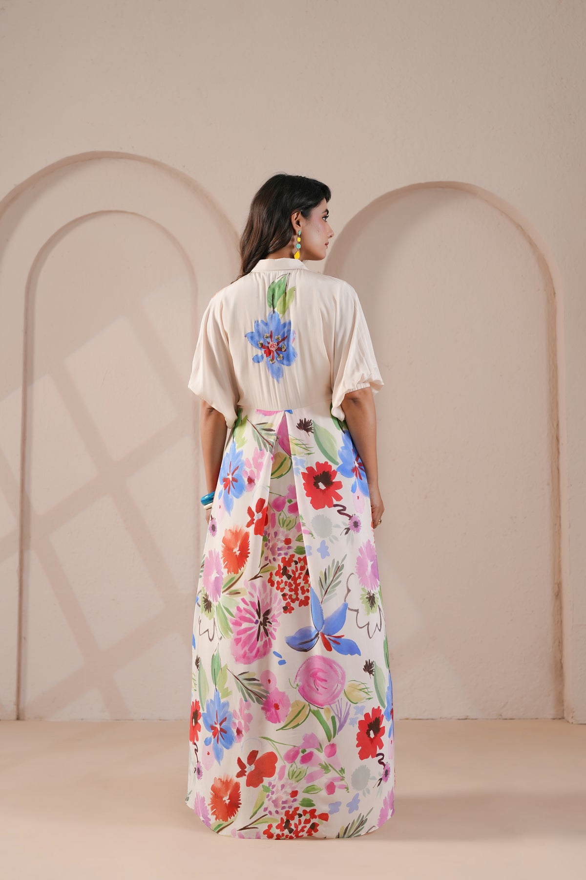Floral Printed Viscose Crepe Silk Dress