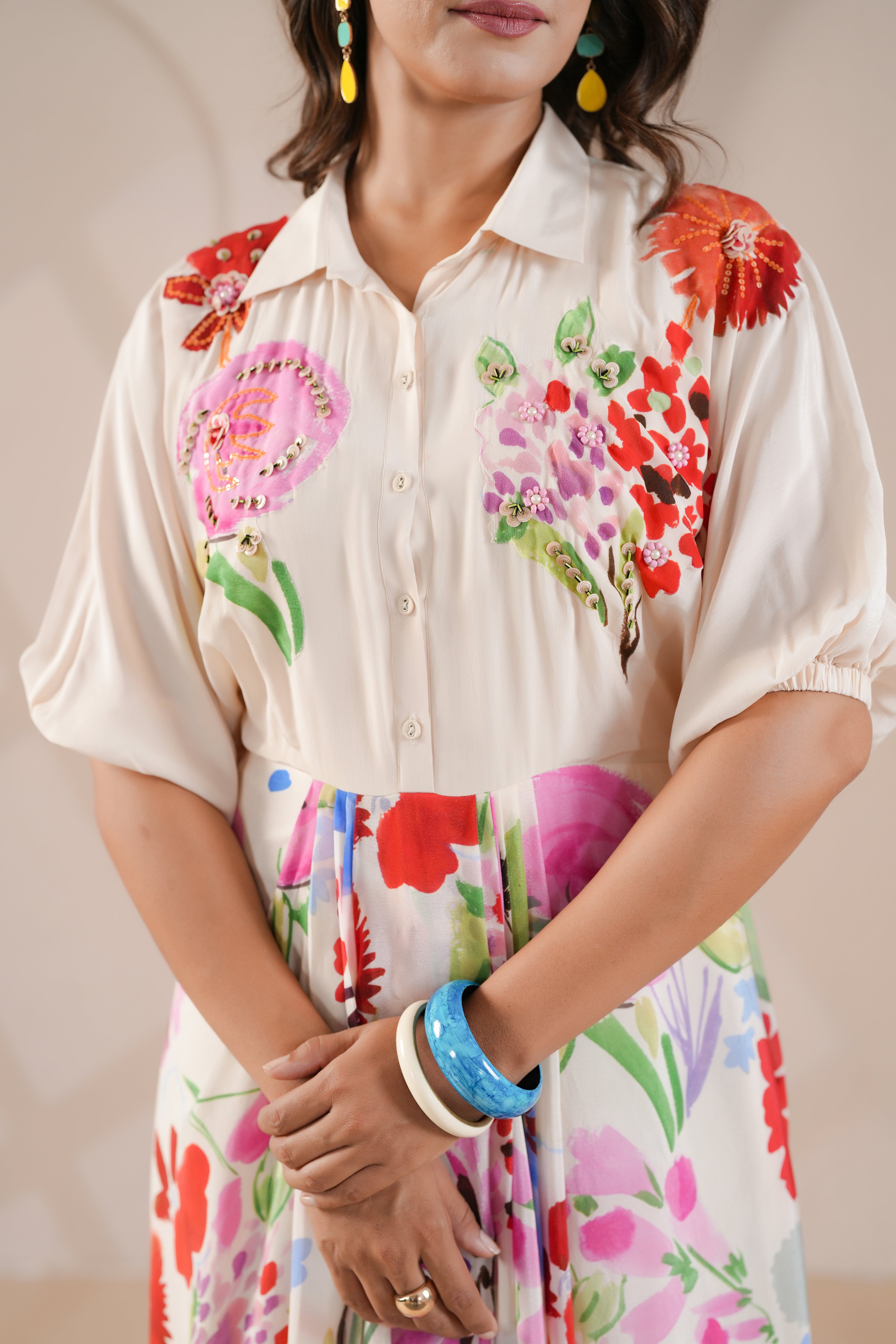 Floral Printed Viscose Crepe Silk Dress