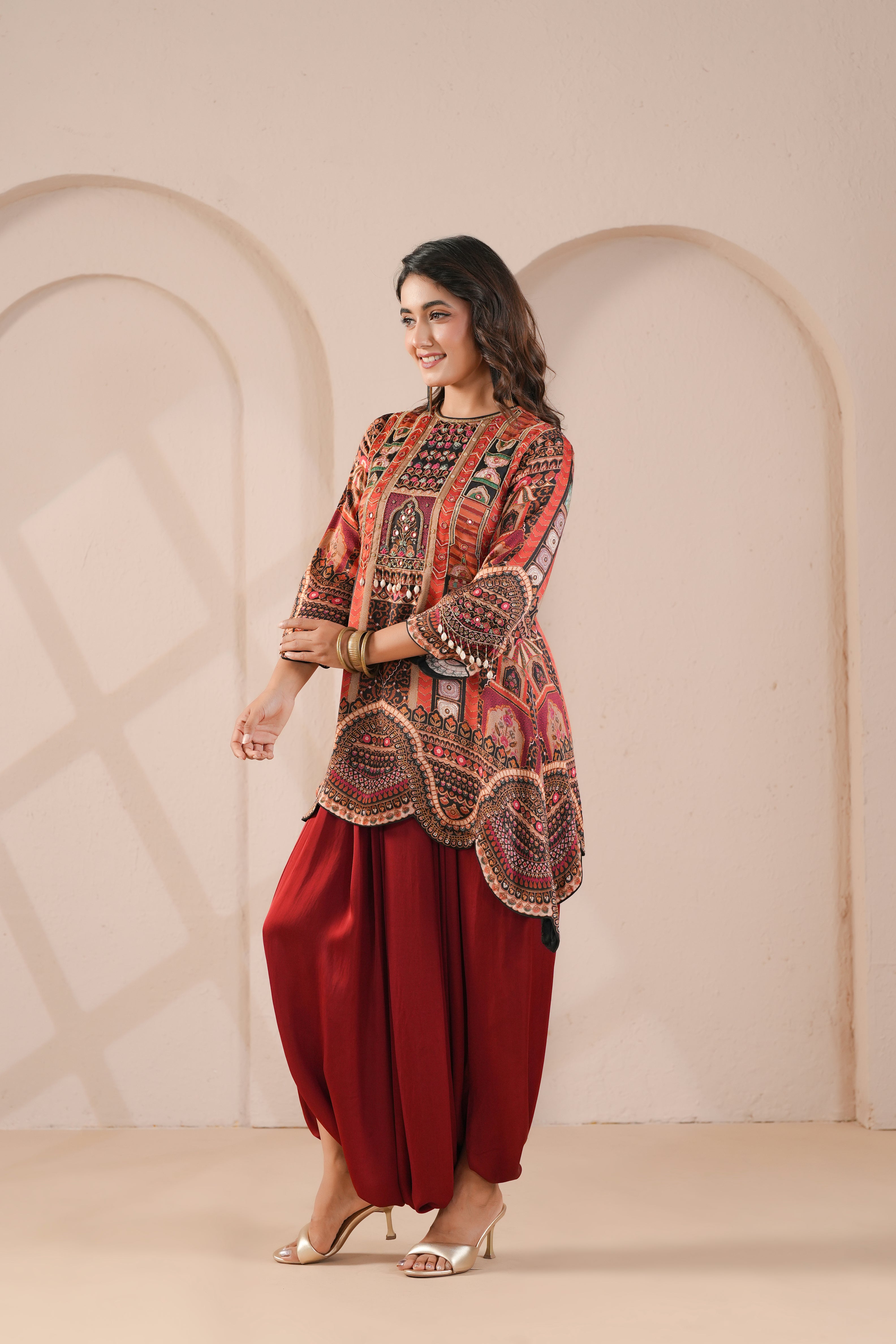 Crimson printed Modal Silk Co-Ord Set
