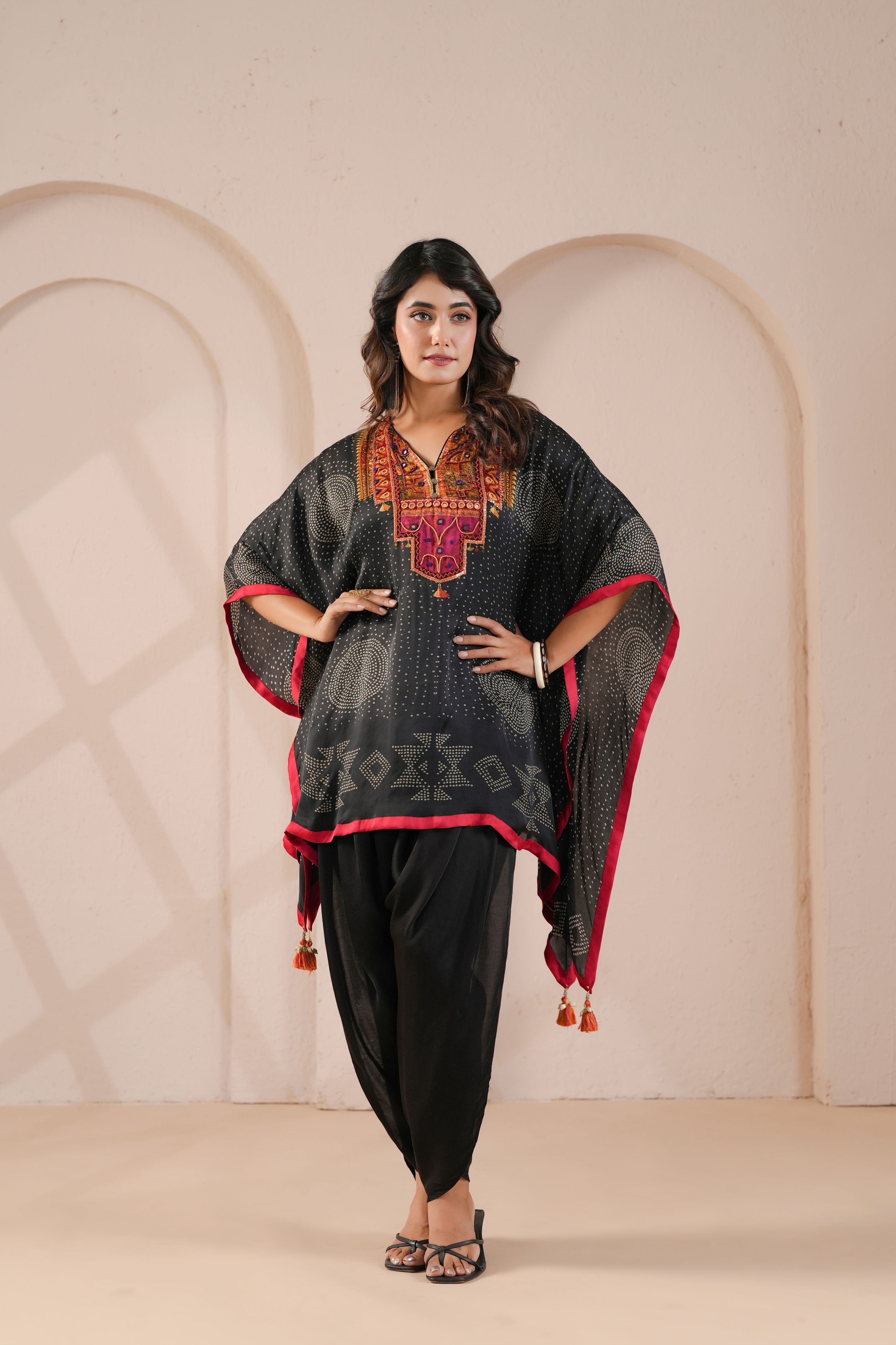 Black Muse Embellished Satin Silk Kaftan Set
