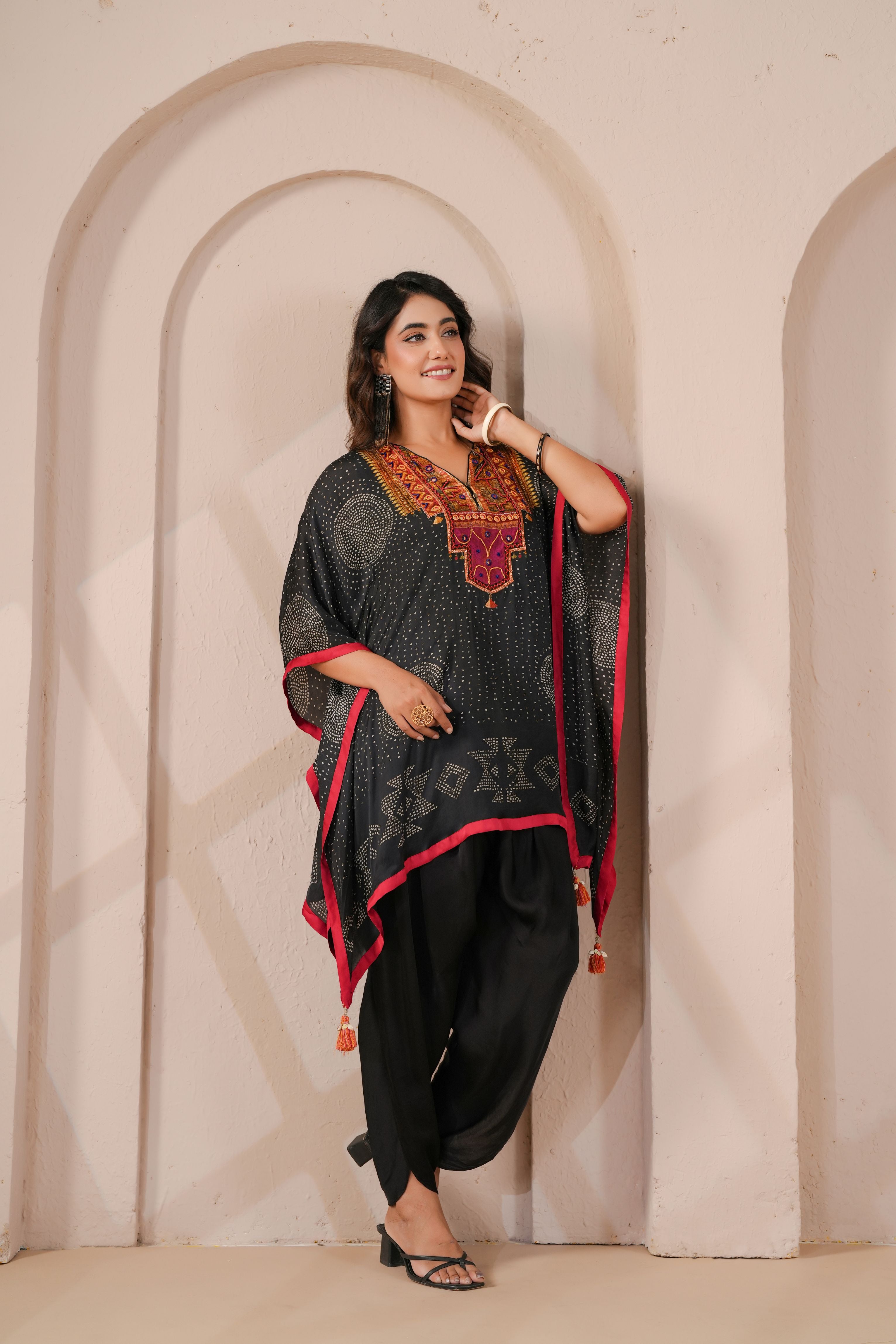 Black Muse Embellished Satin Silk Kaftan Set