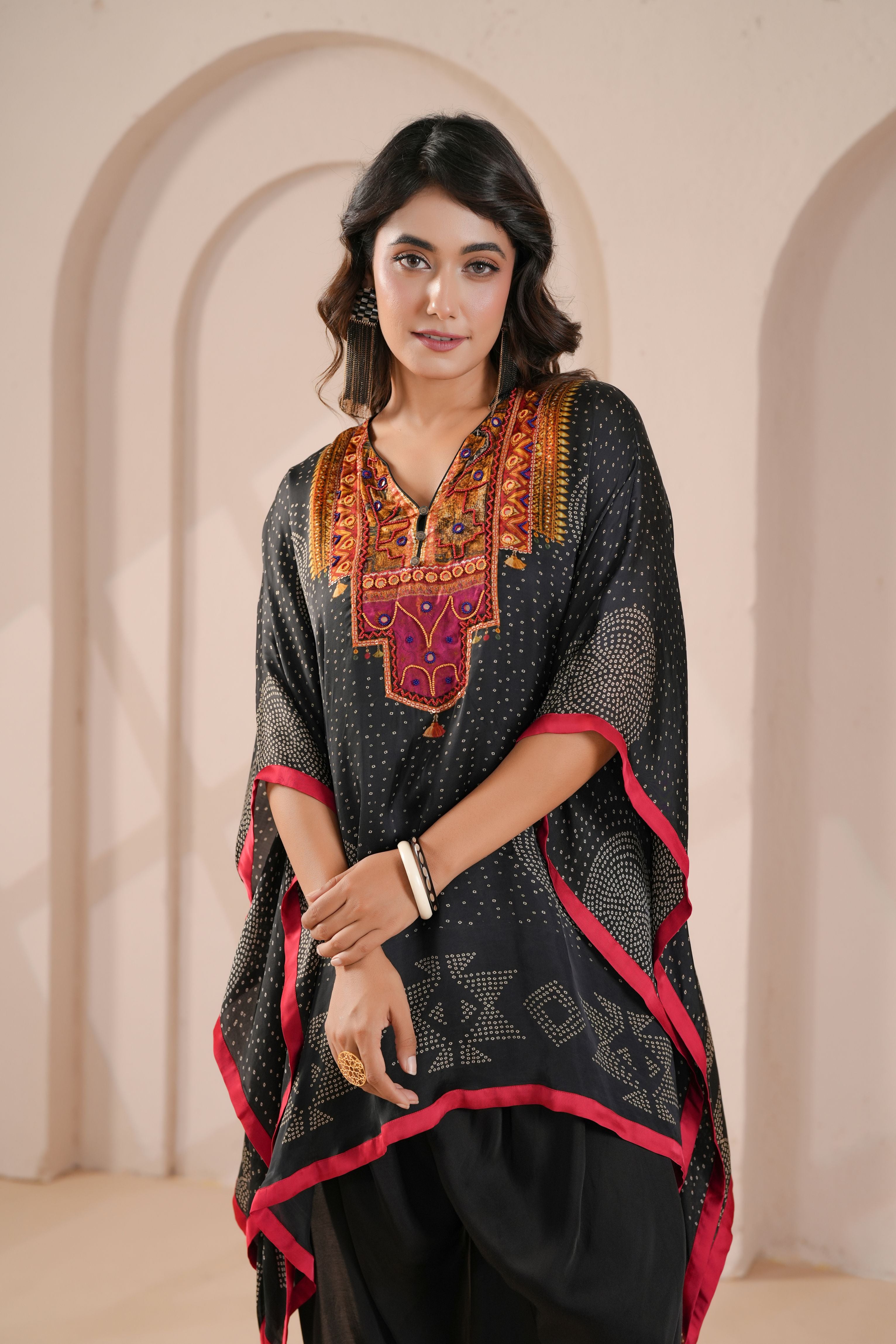 Black Muse Embellished Satin Silk Kaftan Set