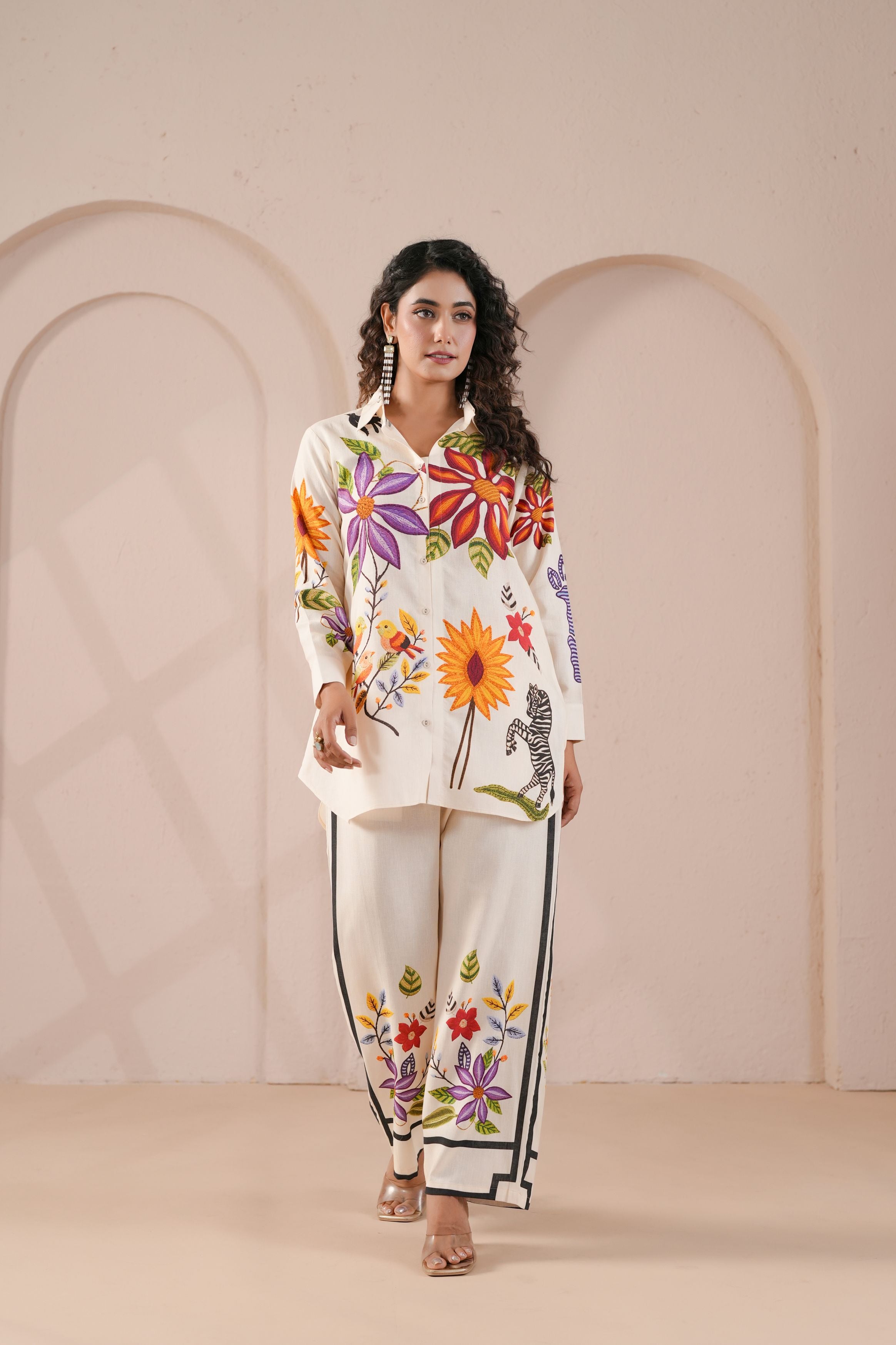 Porcelain White Embroidered Linen Co-Ord Set