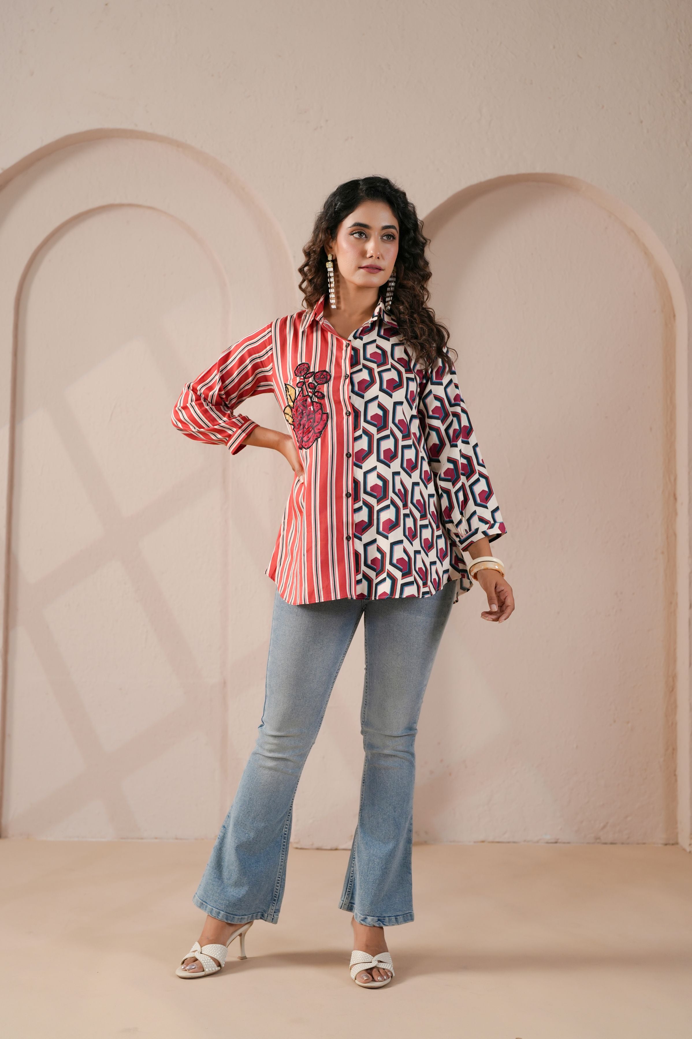 Red Coral Printed Cotton Shirt