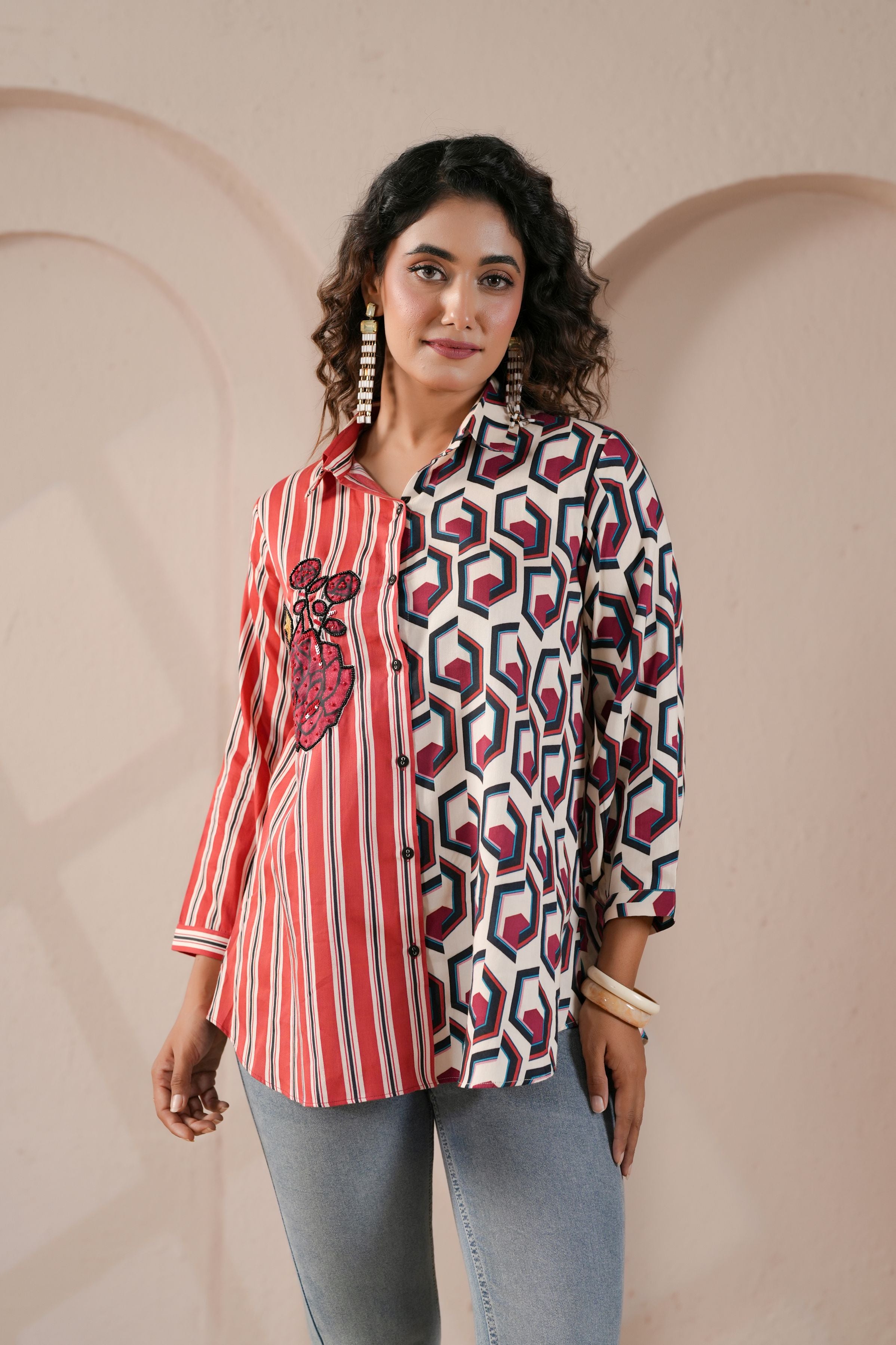Red Coral Printed Cotton Shirt