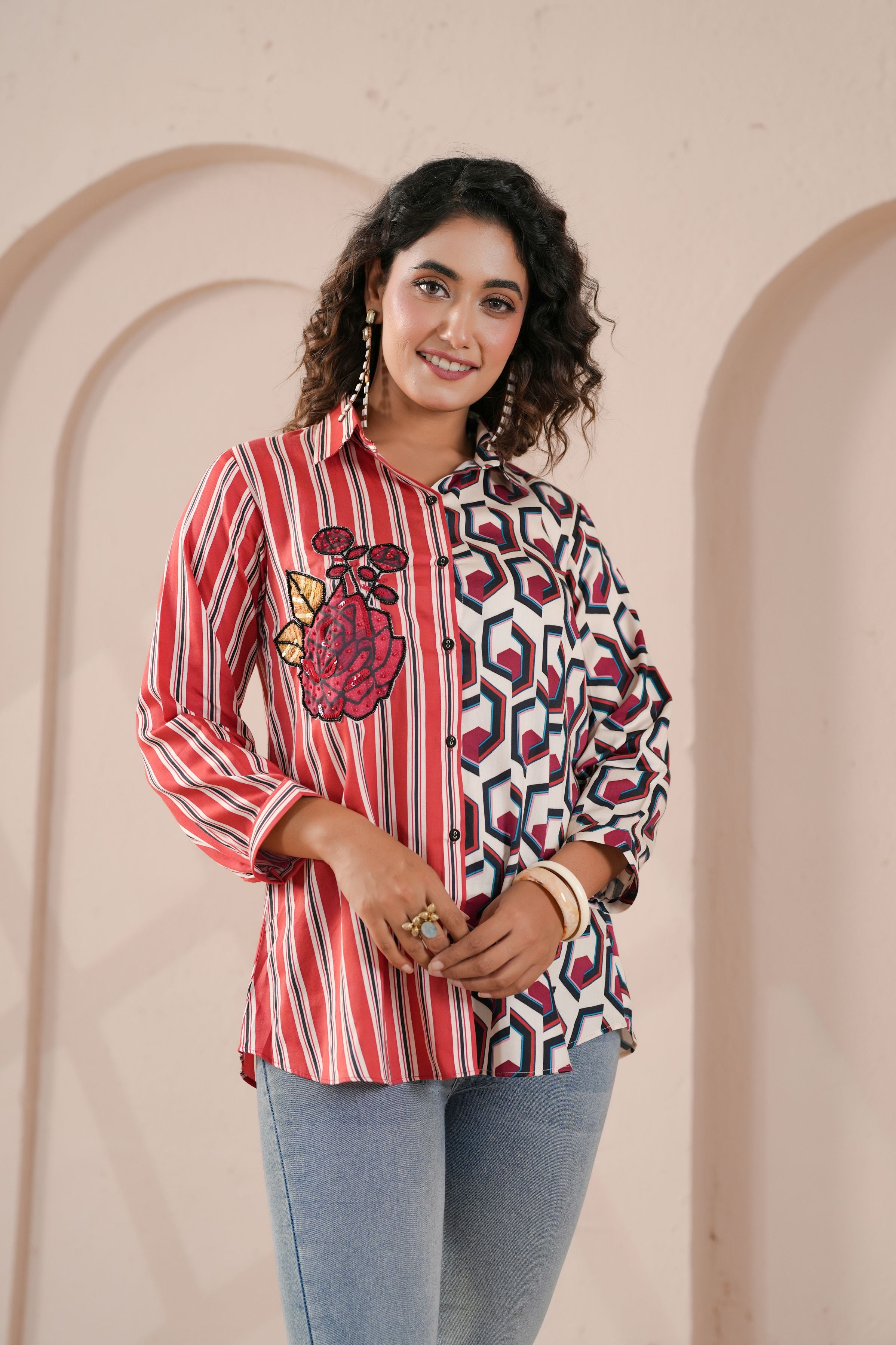 Red Coral Printed Cotton Shirt