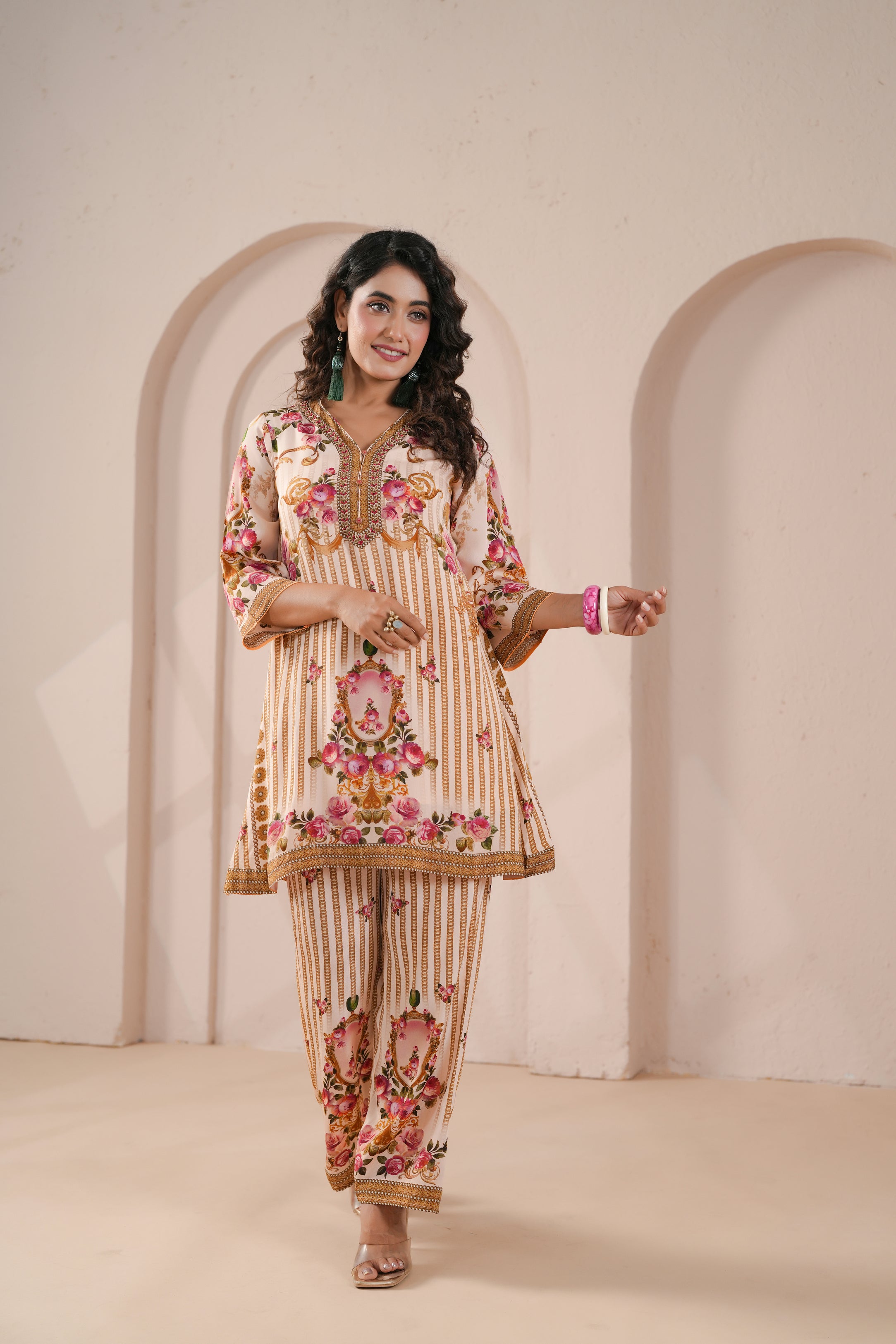 Ivory Rose Printed Crepe Silk Kurta Set